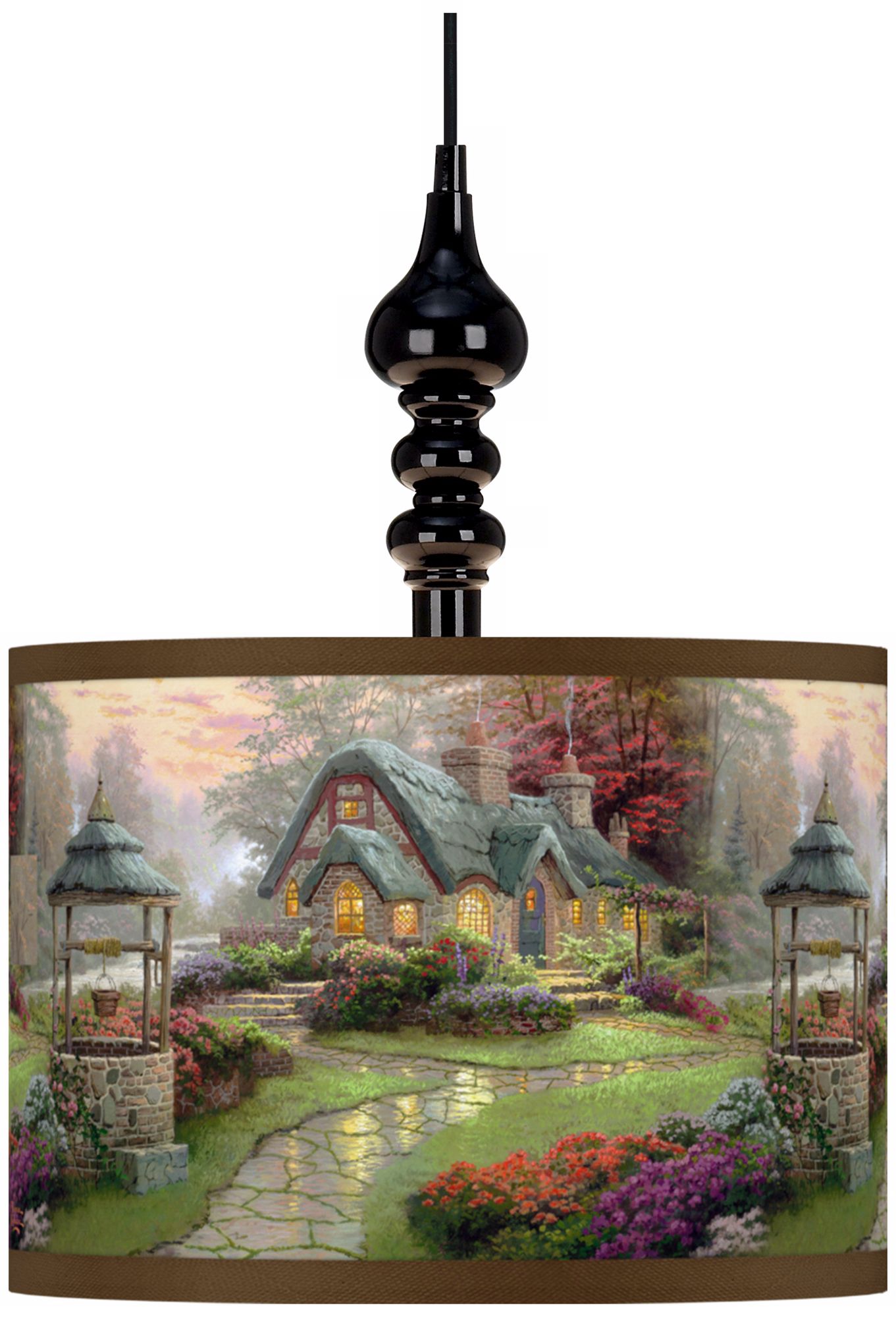 Thomas Kinkade Make a Wish Cottage Black Swag Chandelier
