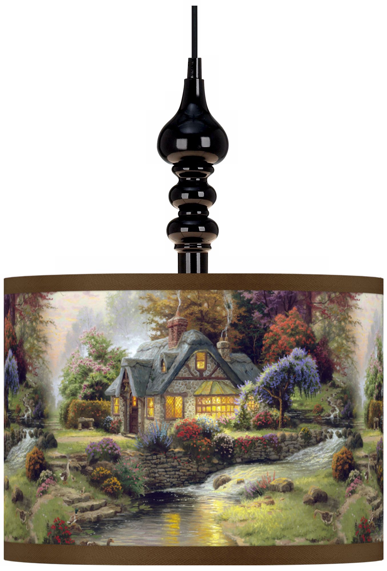 Thomas Kinkade Stillwater Cottage Black Swag Chandelier