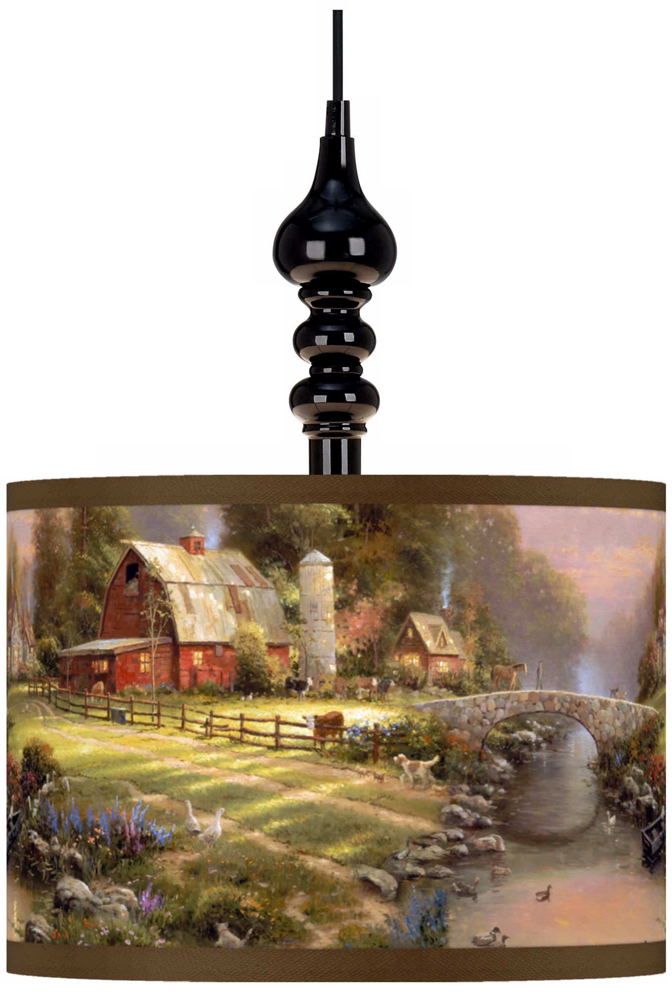 Thomas Kinkade Sunset at Riverbend Farm Black Swag Chandelier
