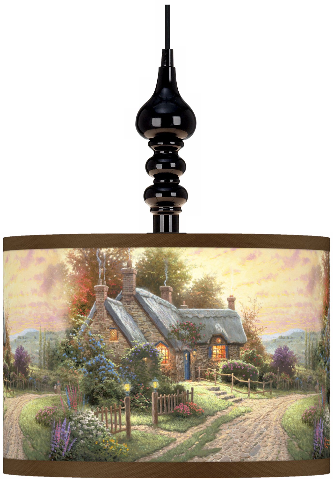 Thomas Kinkade A Peaceful Time Black Swag Lamp