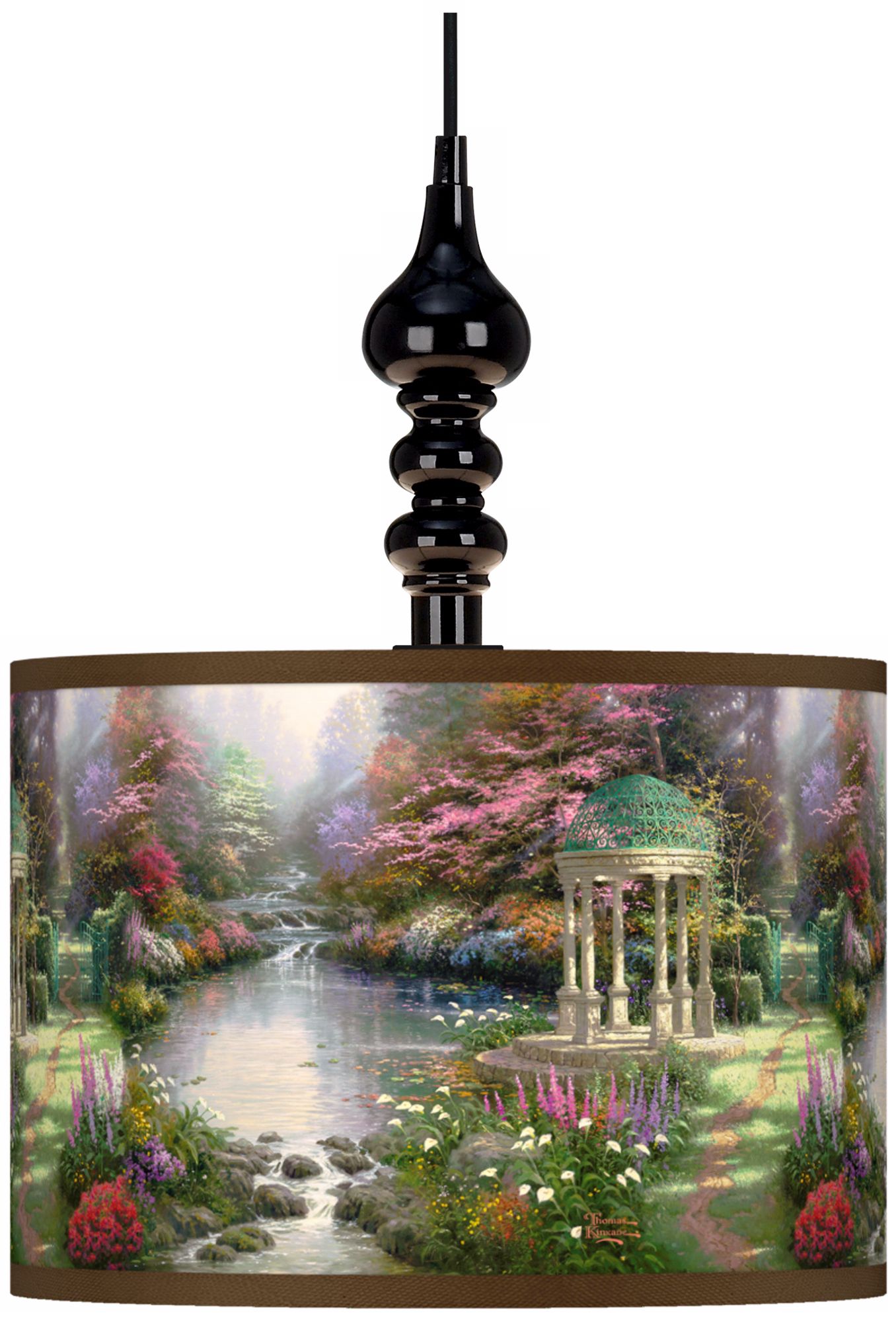 Thomas Kinkade The Garden of Prayer Black Swag Lamp