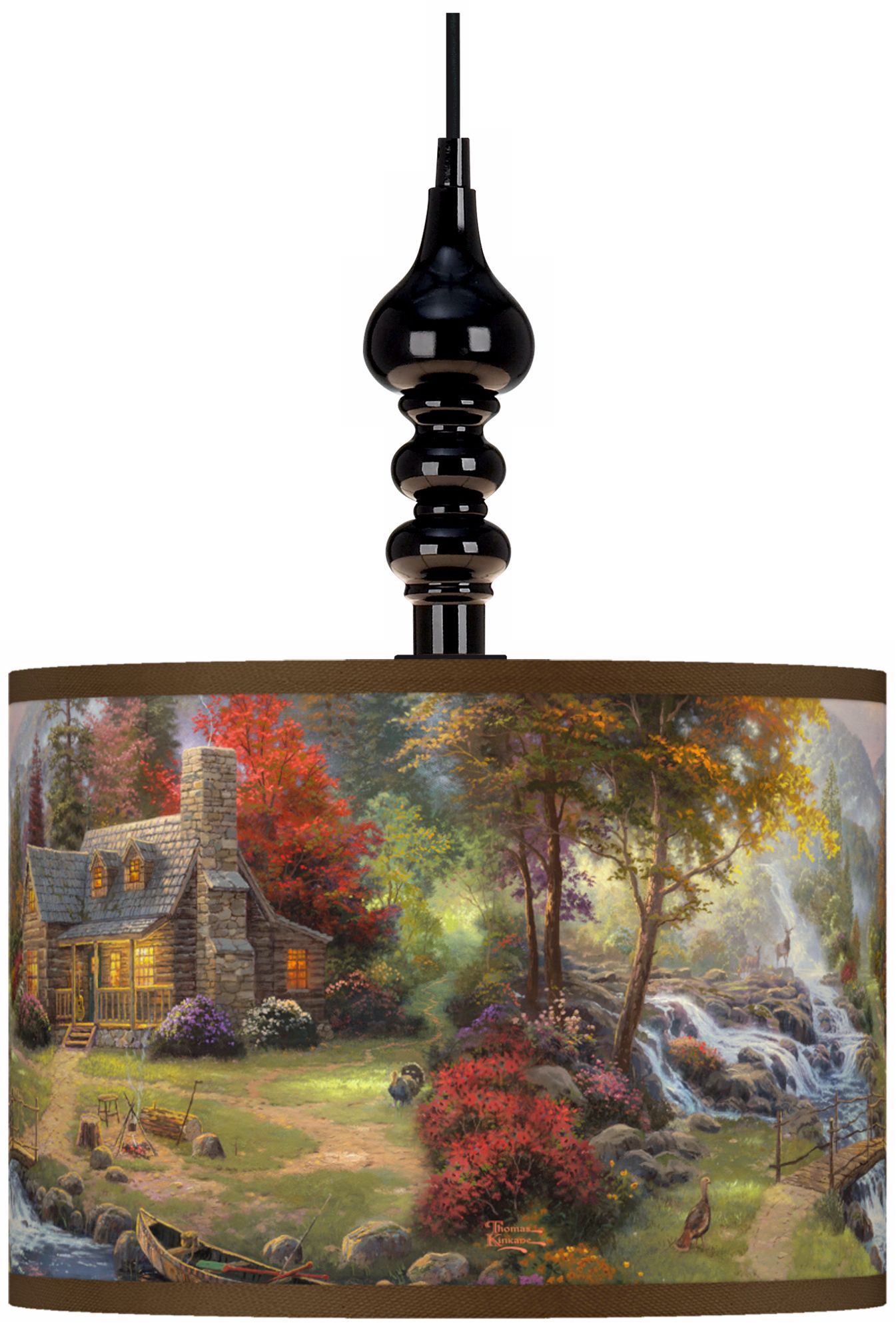 Thomas Kinkade Mountain Paradise Black Swag Lamp