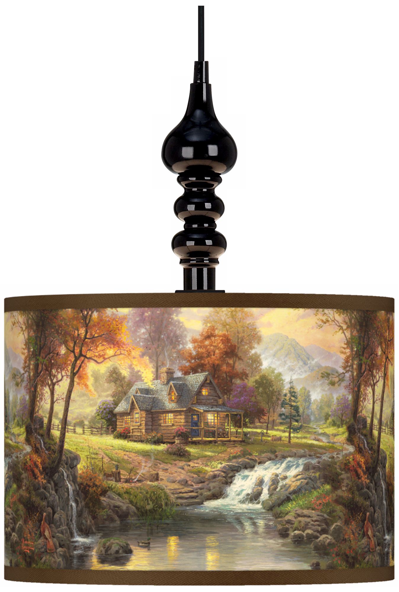 Thomas Kinkade Mountain Retreat Black Swag Lamp