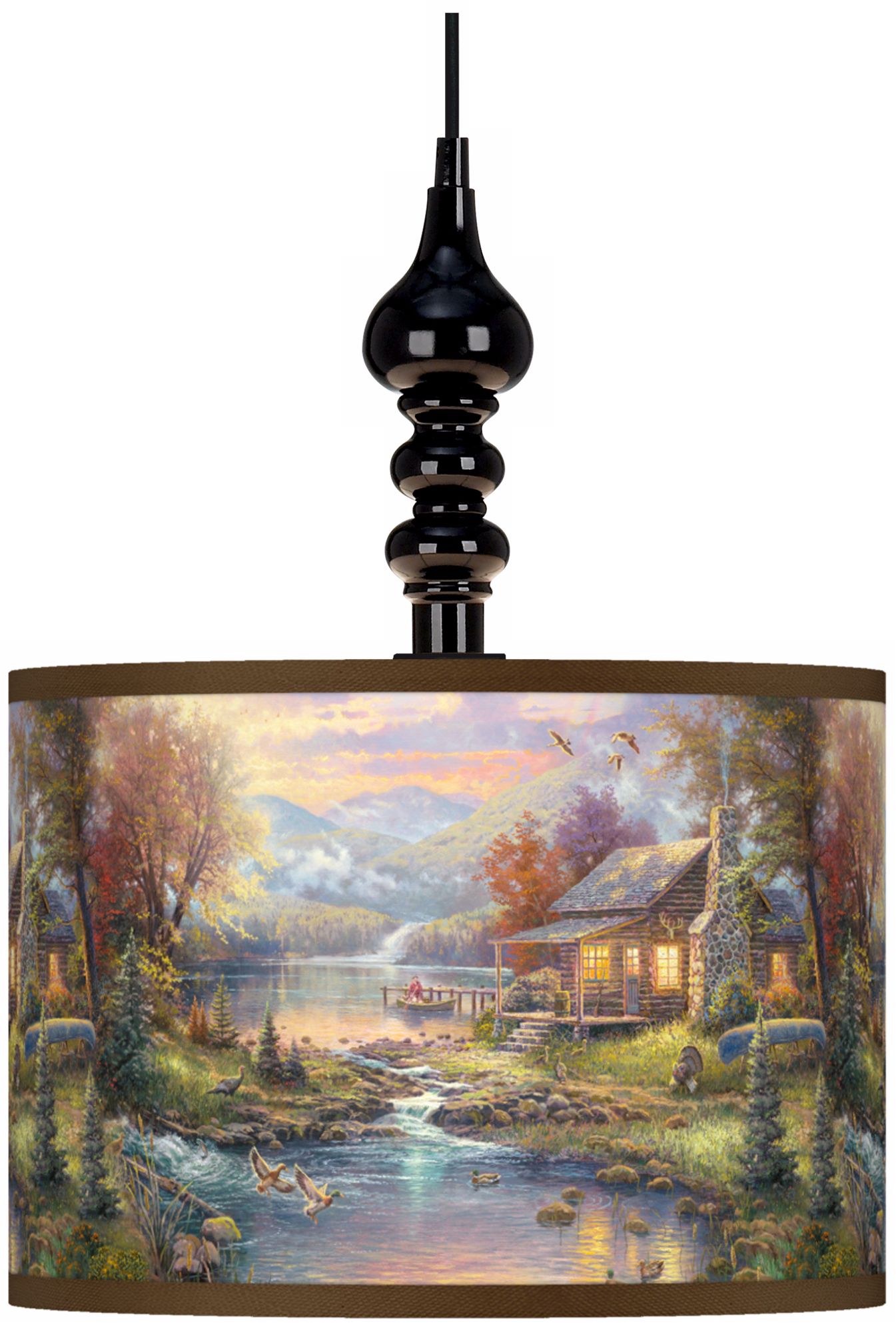 Thomas Kinkade Nature's Paradise Black Swag Lamp