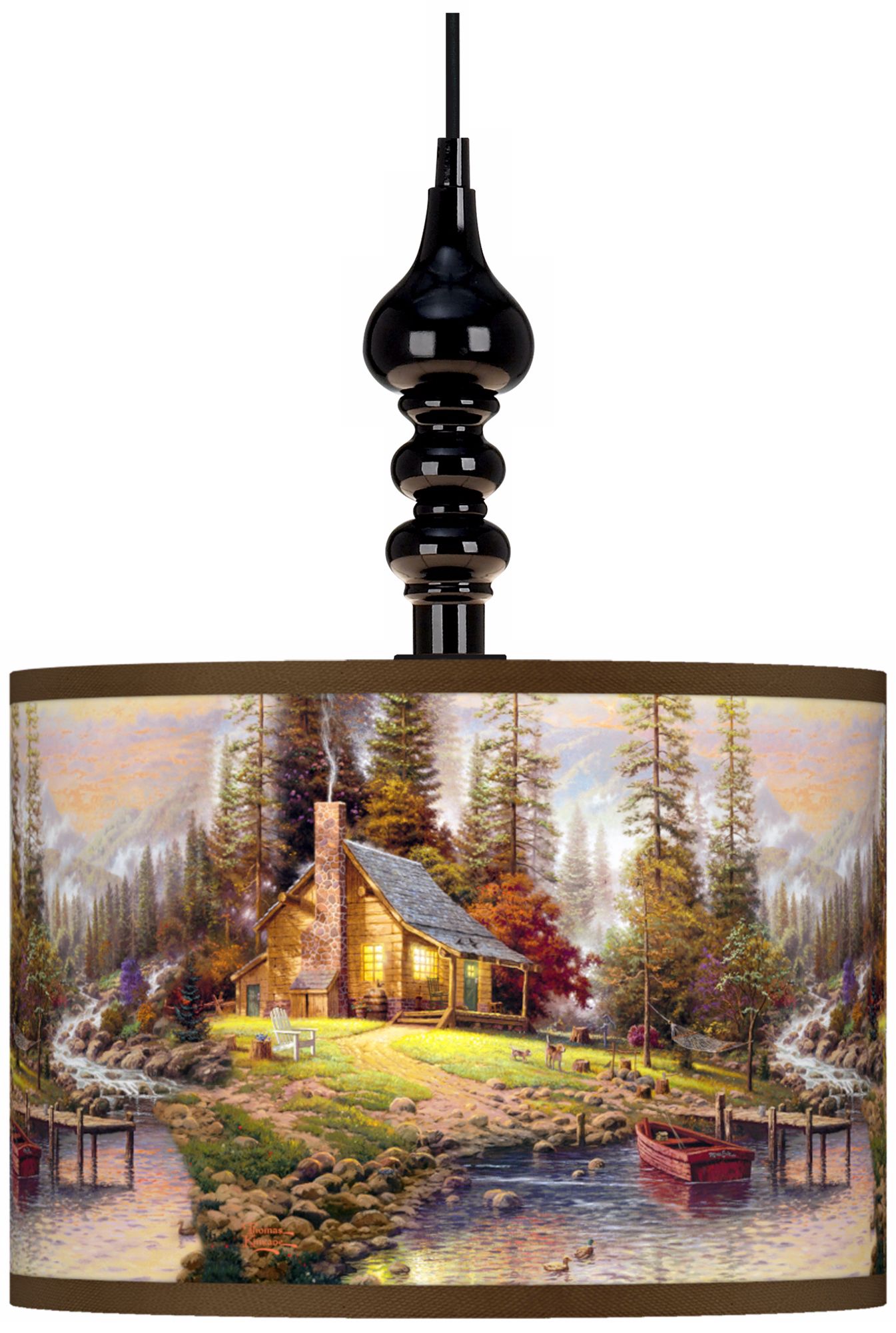 Thomas Kinkade A Peaceful Retreat Black Swag Lamp