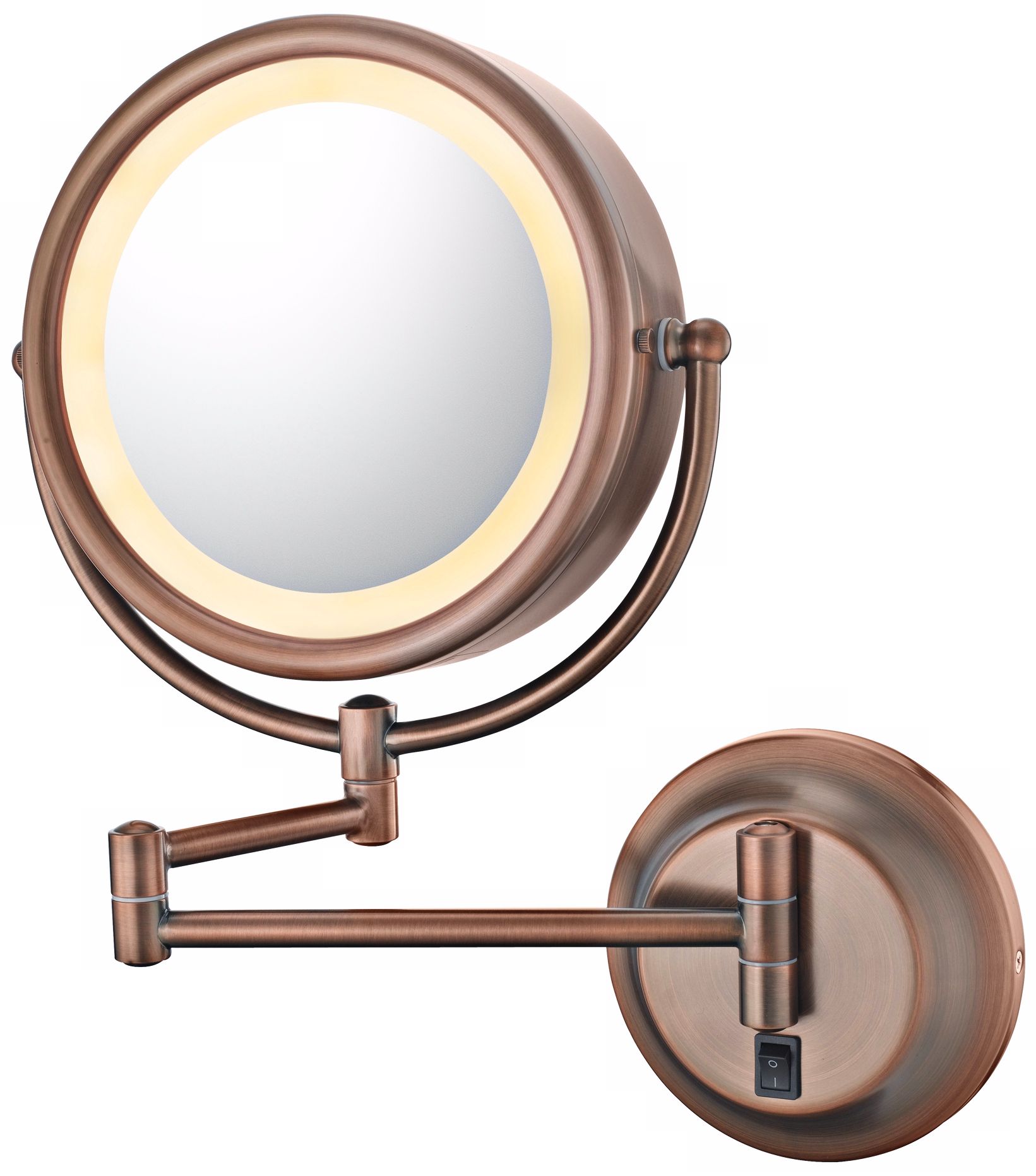 Coppery Bronze Finish Swing Arm Lighted Vanity Wall Mirror