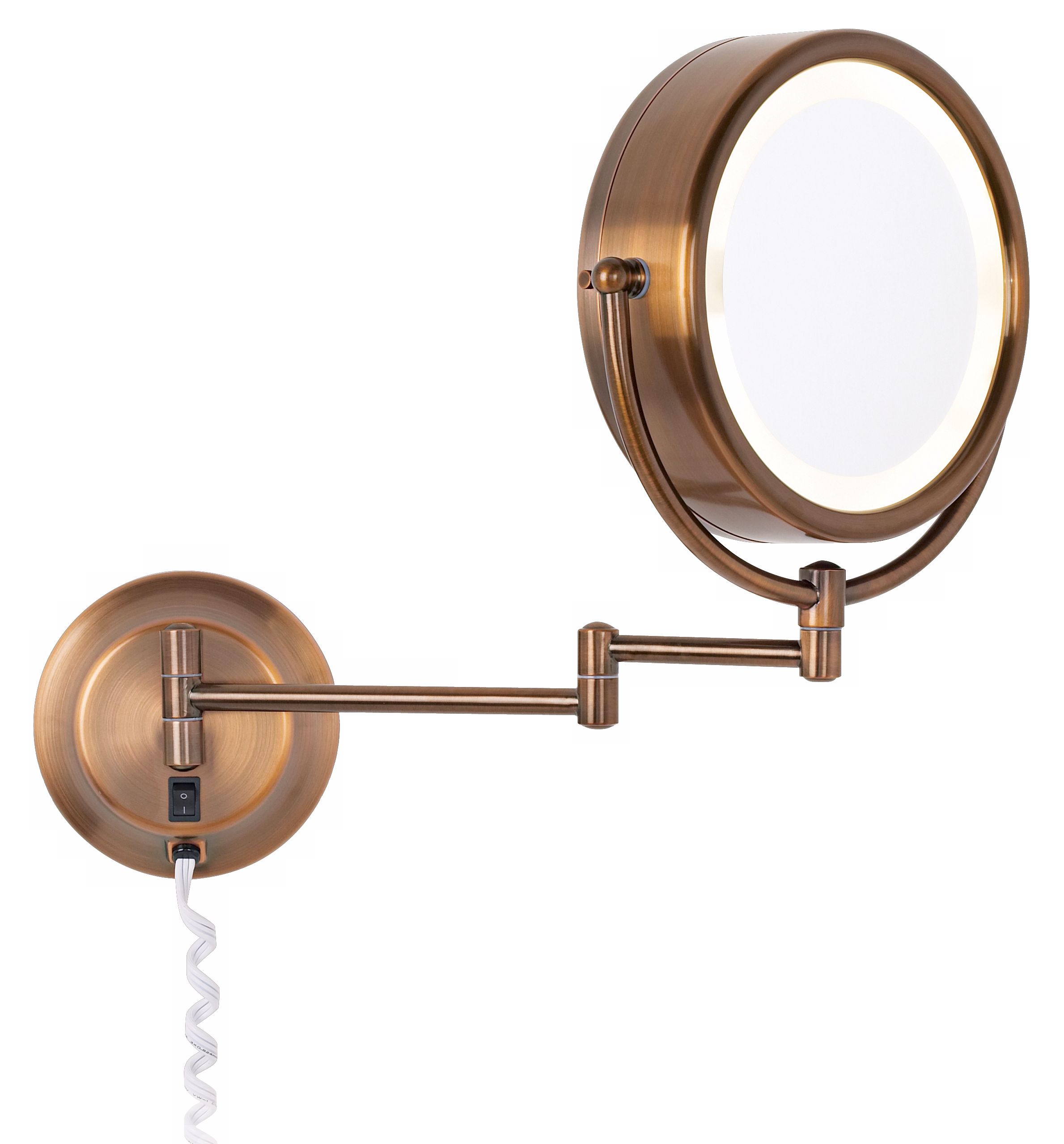 Coppery Bronze Finish Swing Arm Lighted Plug-in Wall Mirror