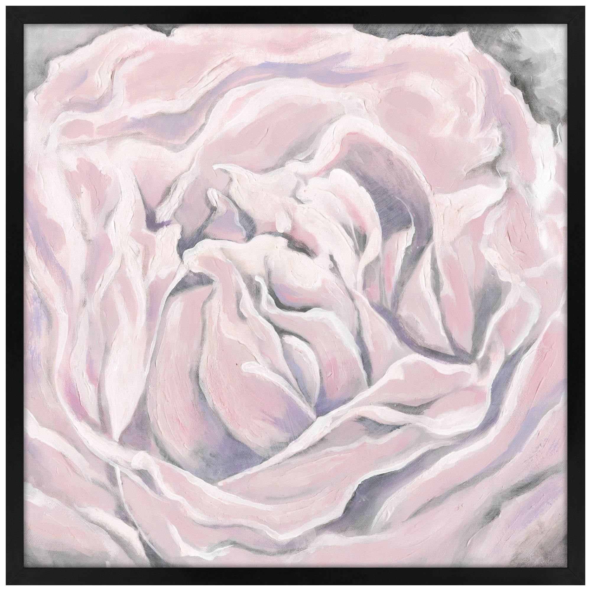 Pink Bloom 26" Square Black Giclee Wall Art