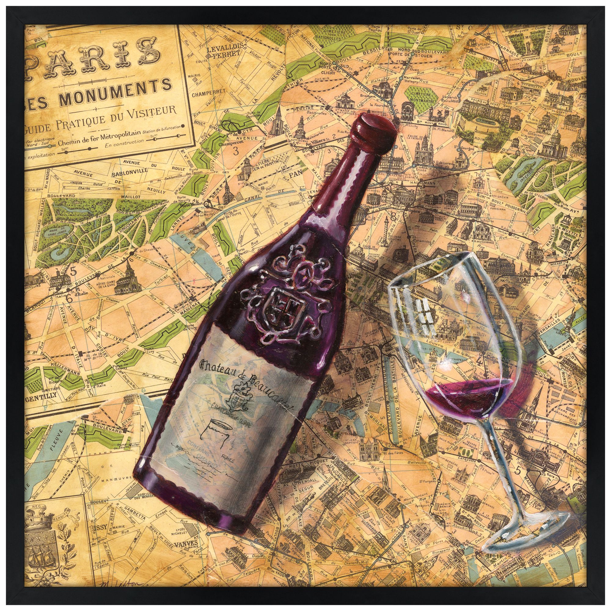 Taste of Paris 26" Square Black Giclee Wall Art
