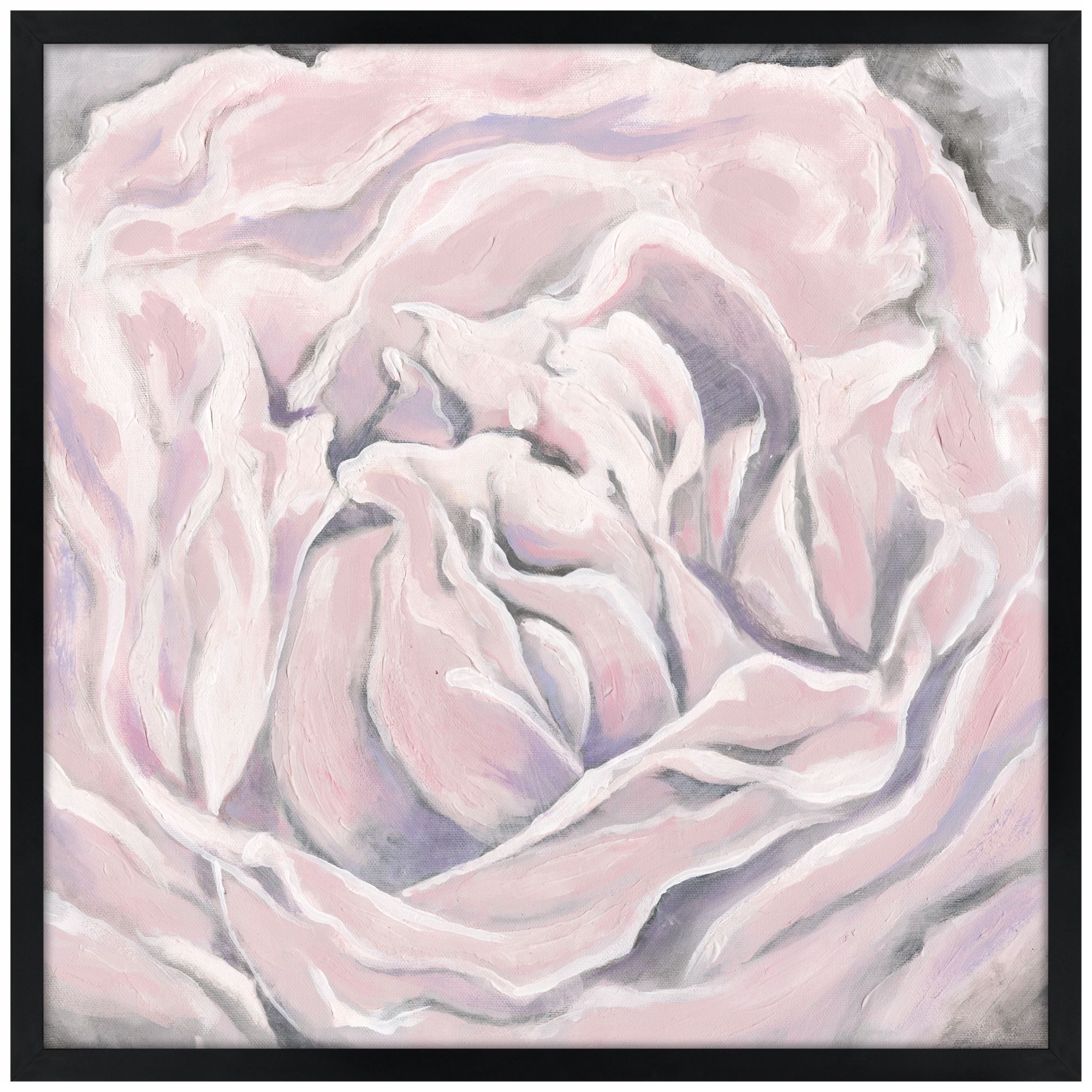 Pink Bloom 31" Square Black Giclee Wall Art