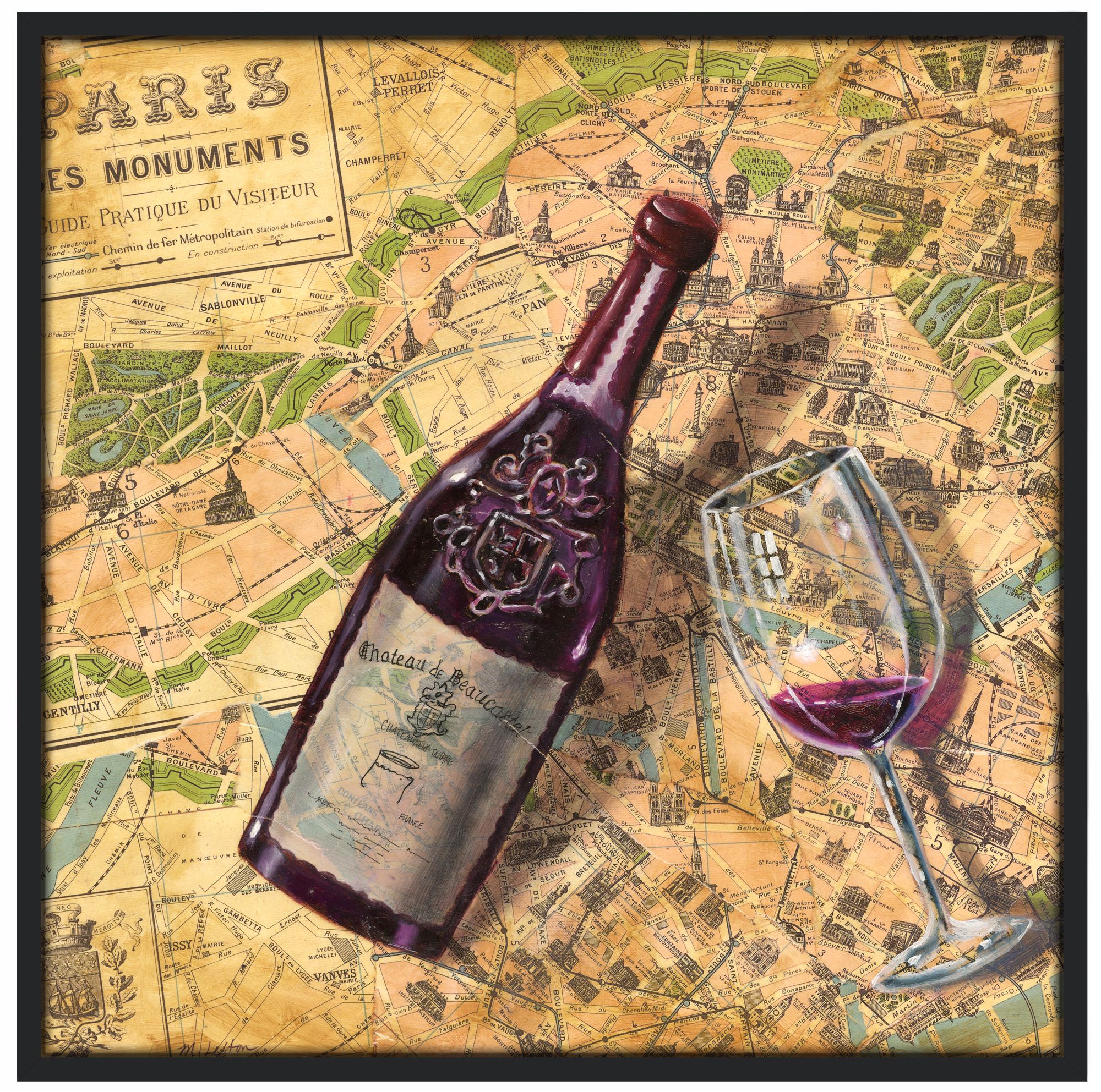 Taste of Paris 37 1/2" Square Black Giclee Wall Art