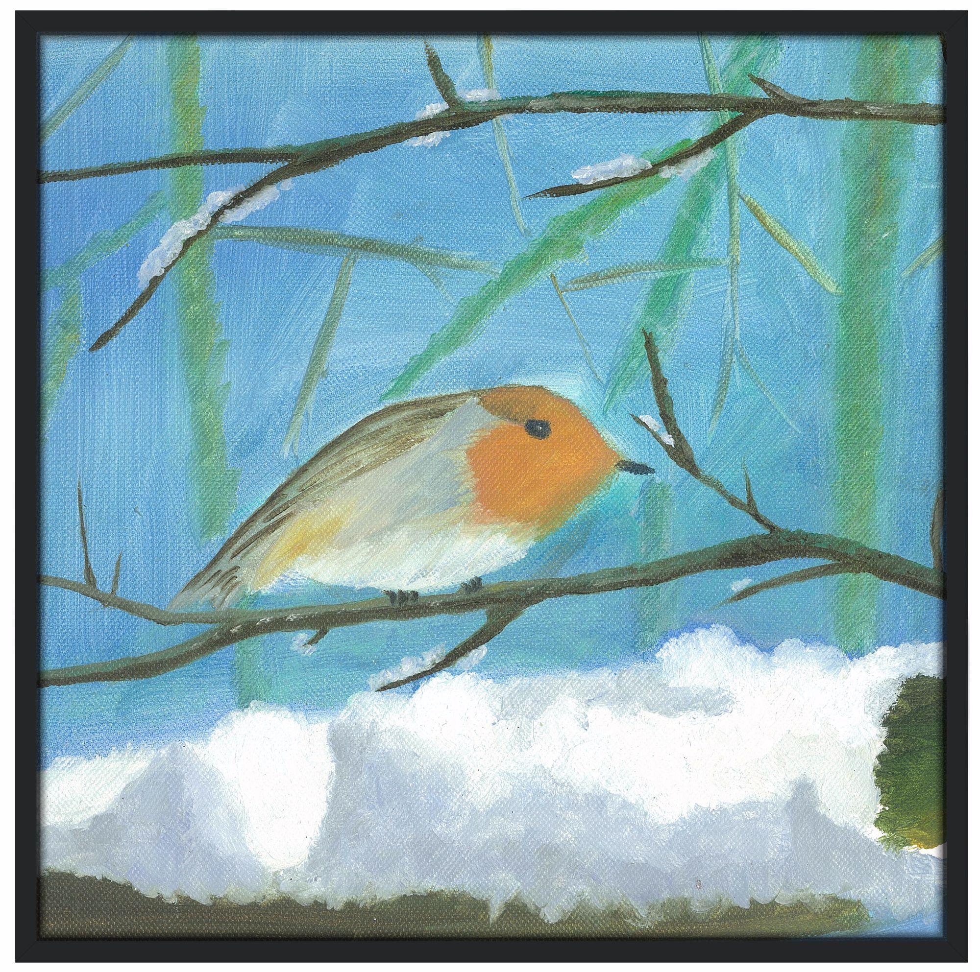 Snow Sparrow 37" Square Black Giclee Wall Art