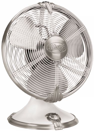 12" Hunter Rockefeller Pearl White Finish Desk Fan