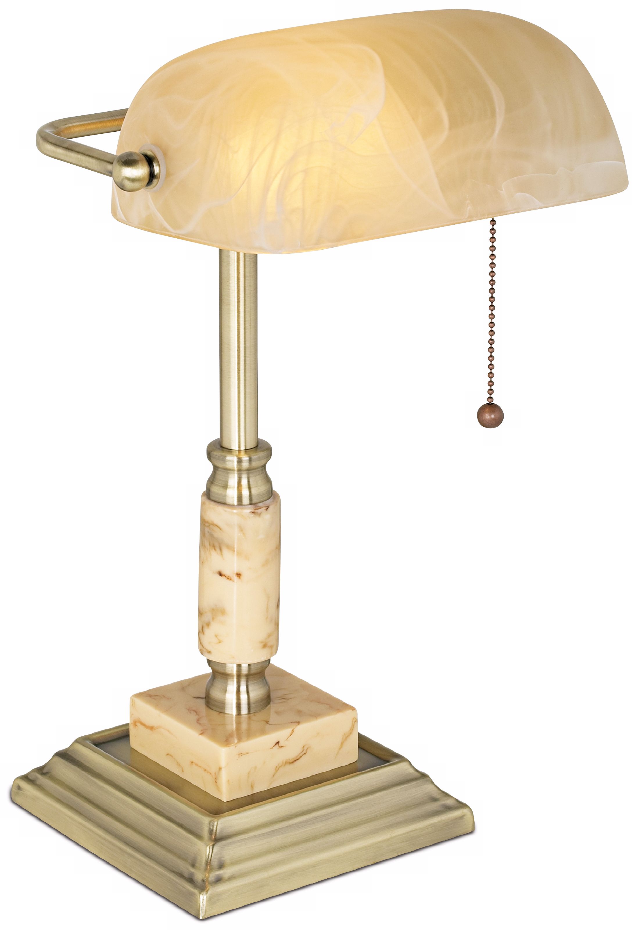 Faux Marble and Alabaster Glass Bankers Desk Lamp
