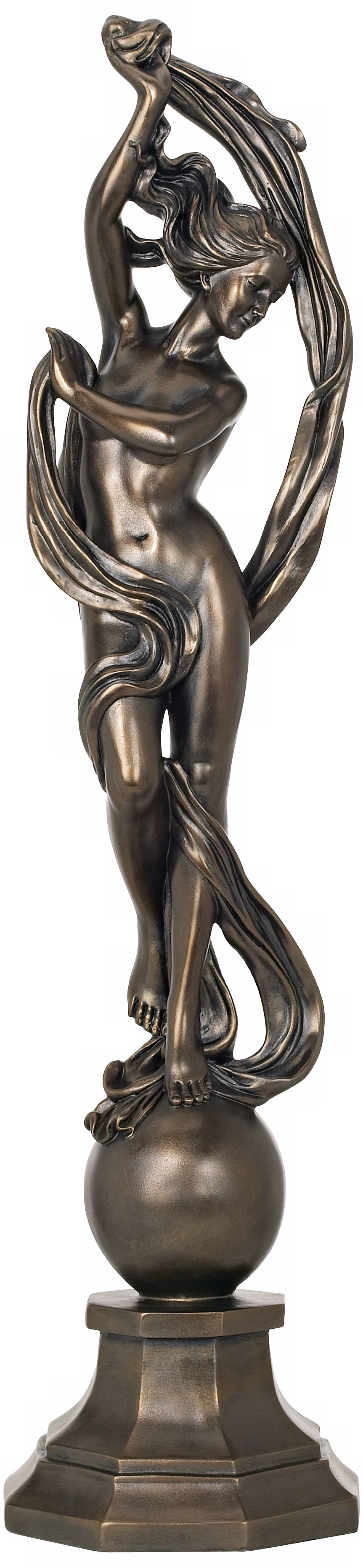 Draped Woman Atop Sphere Cast Resin Sculpture