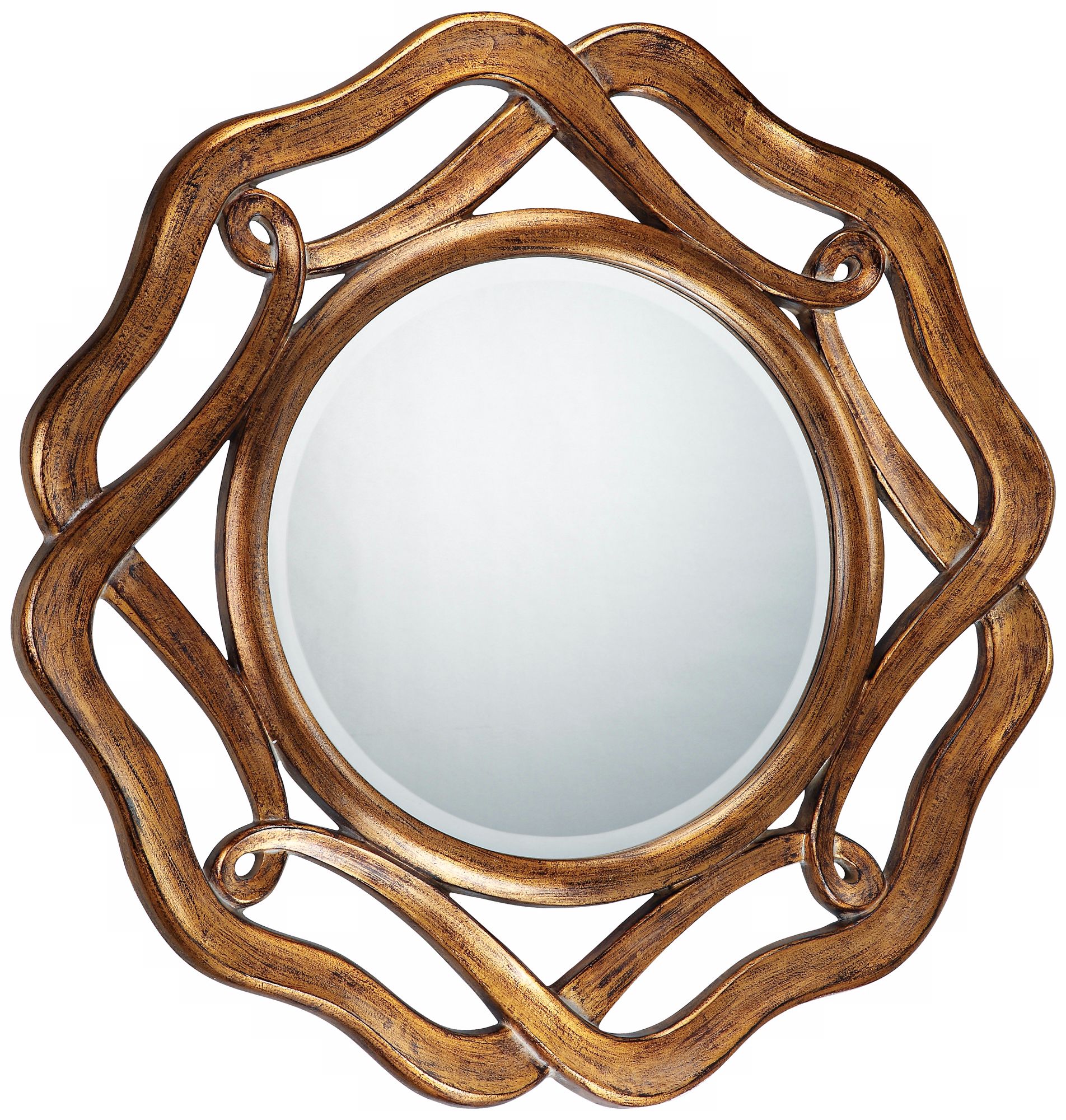 Round Antique Gold Openwork Wall Mirror