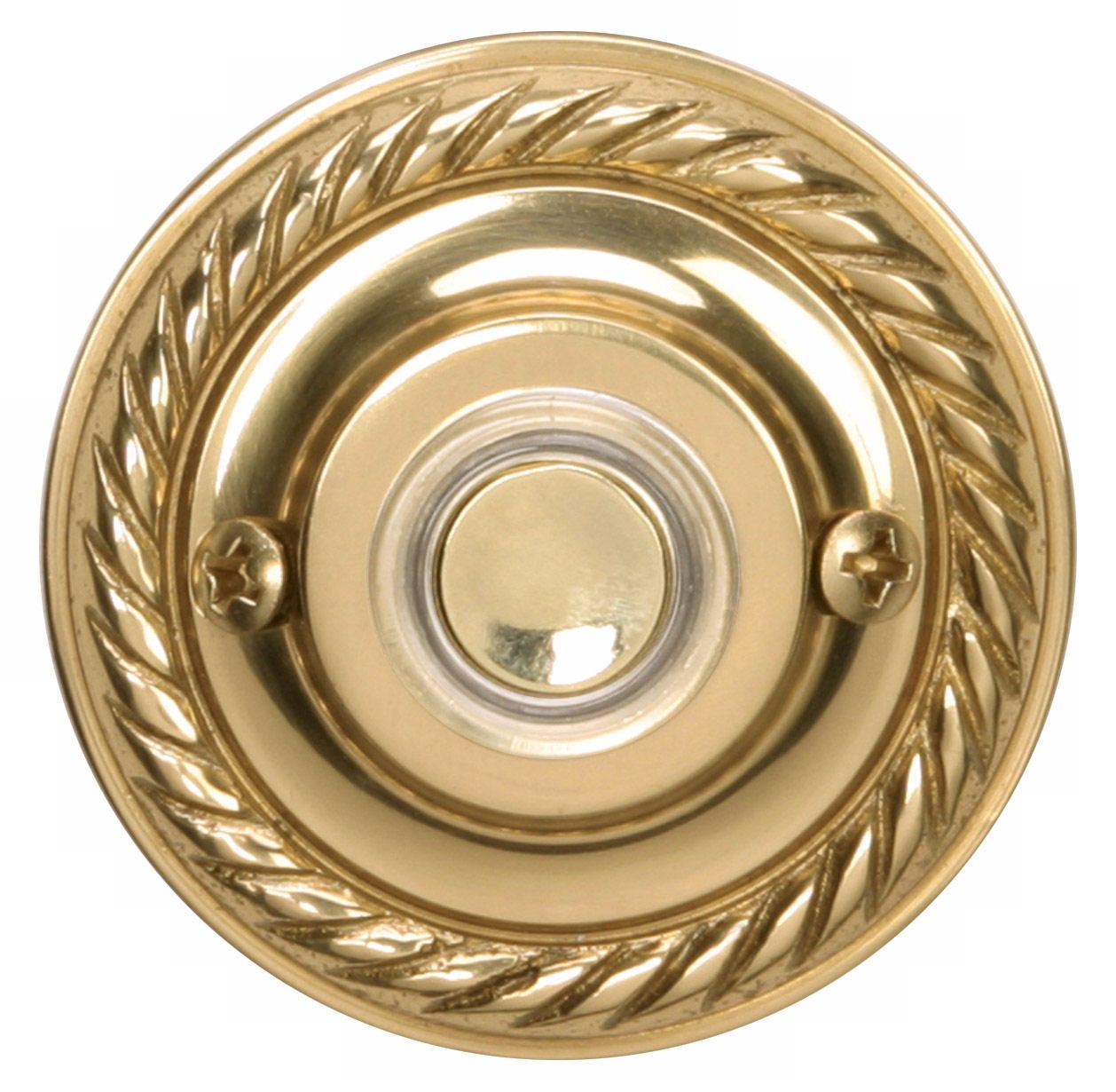 Polished Brass Rope Trim Round Lighted Doorbell Button