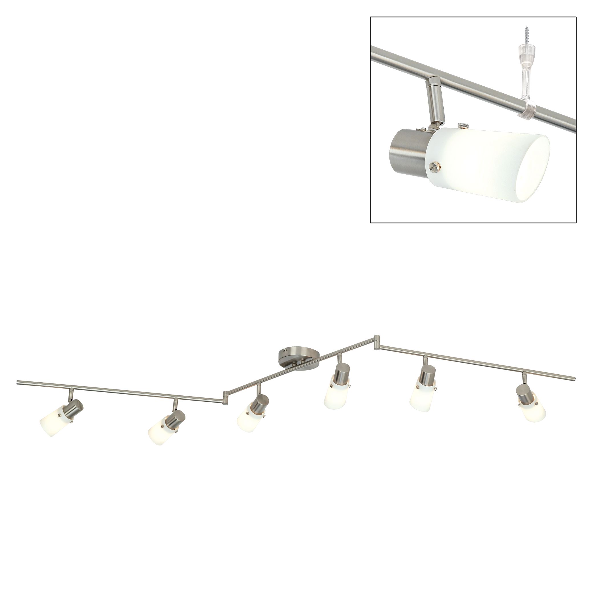 White Glass 71" Wide 6-Light Bendable Ceiling Light Fixture