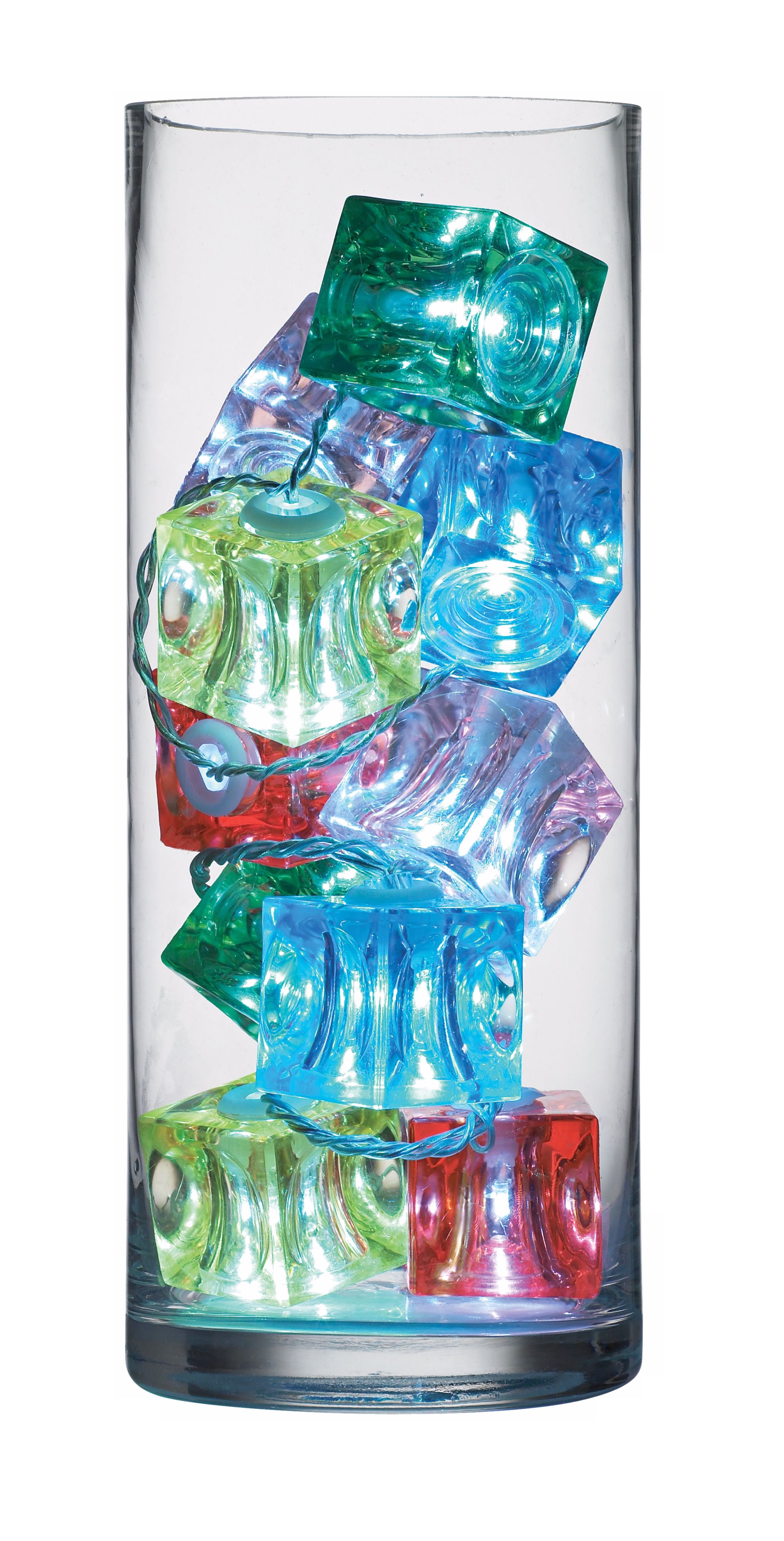 10 Colored Ice Cube LED Lights in Clear Vase