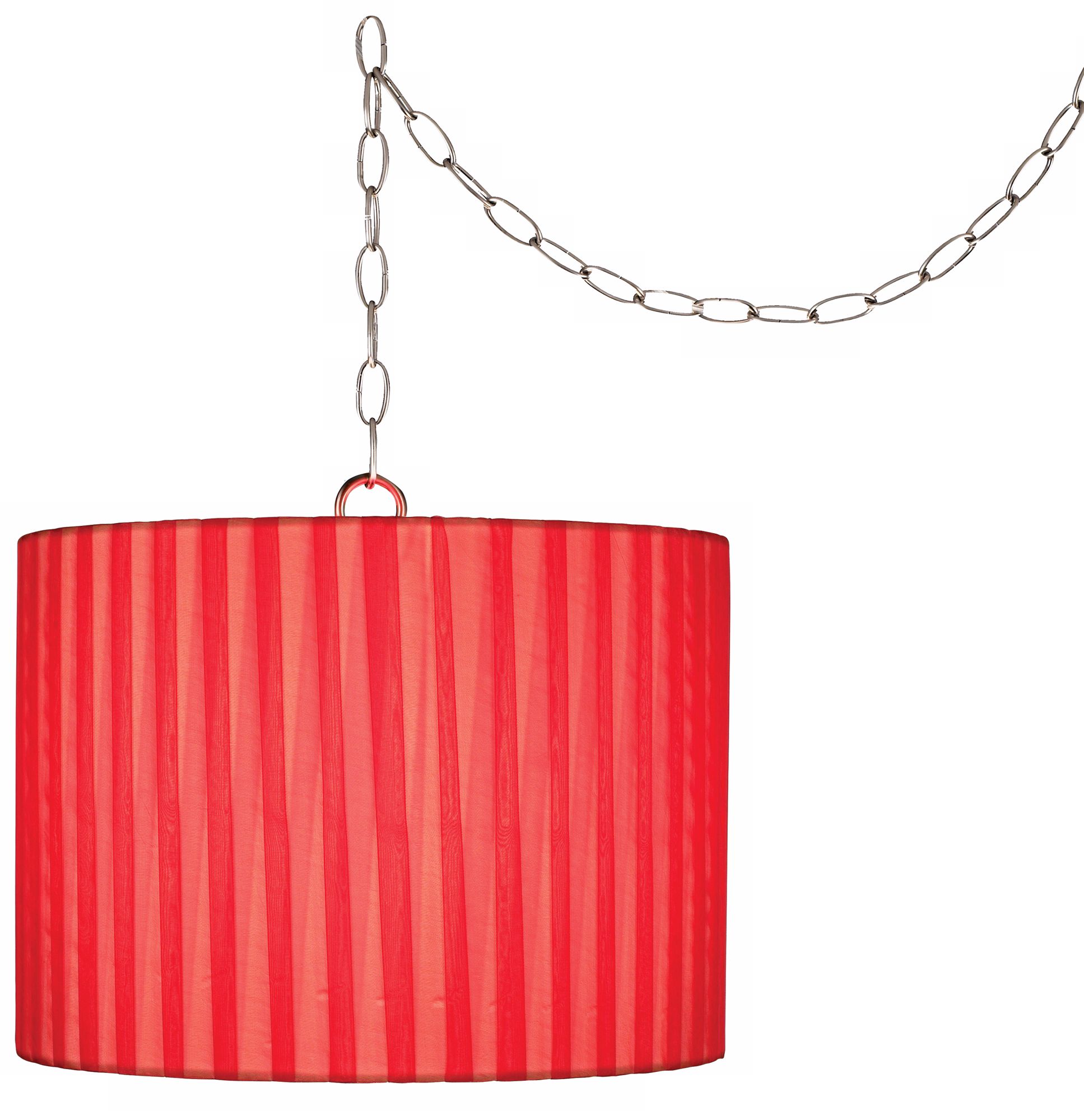 Red Ribbon Swag Style Plug-In Chandelier