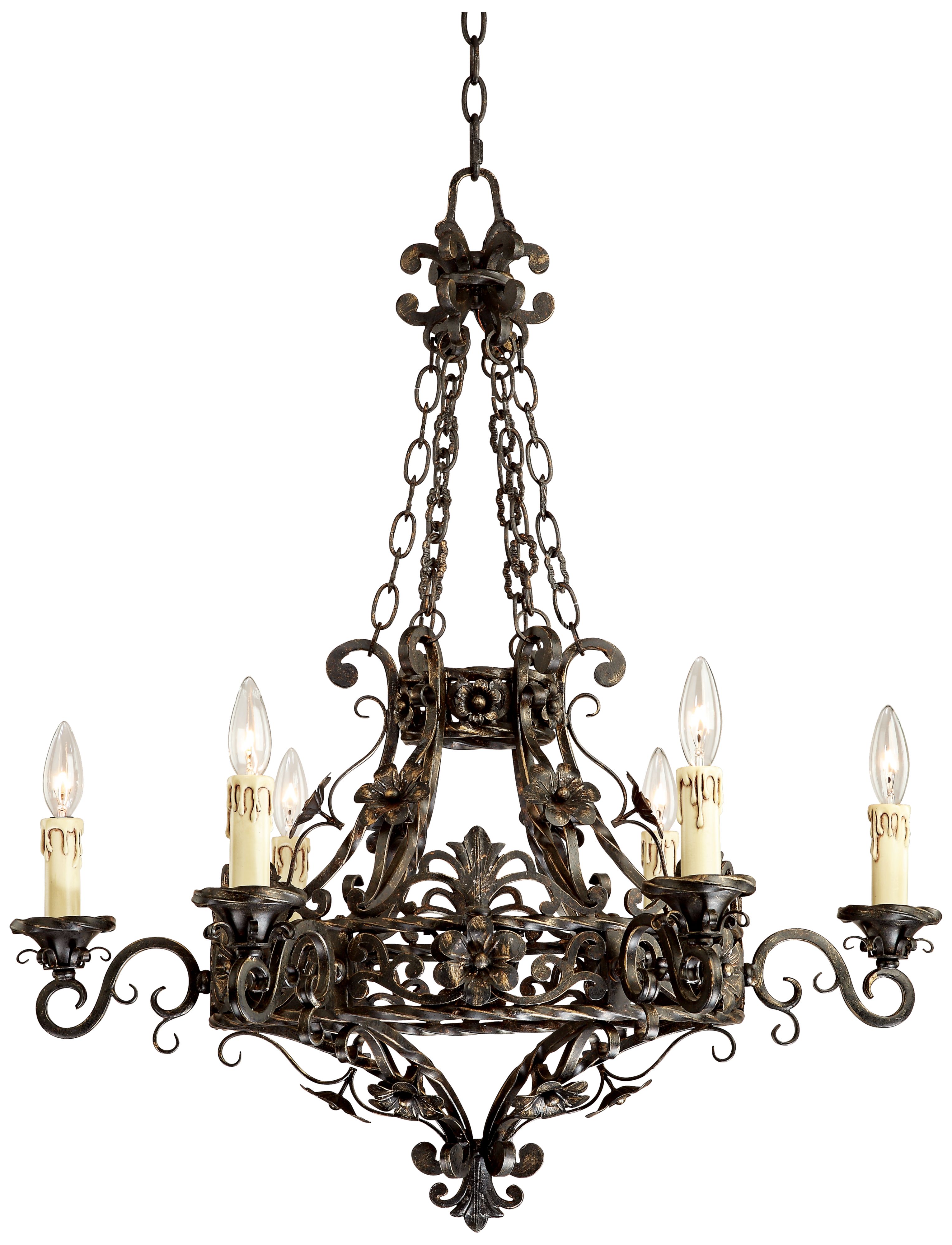 Dark Bronze 28" Wide 6-Light Iron Chandelier