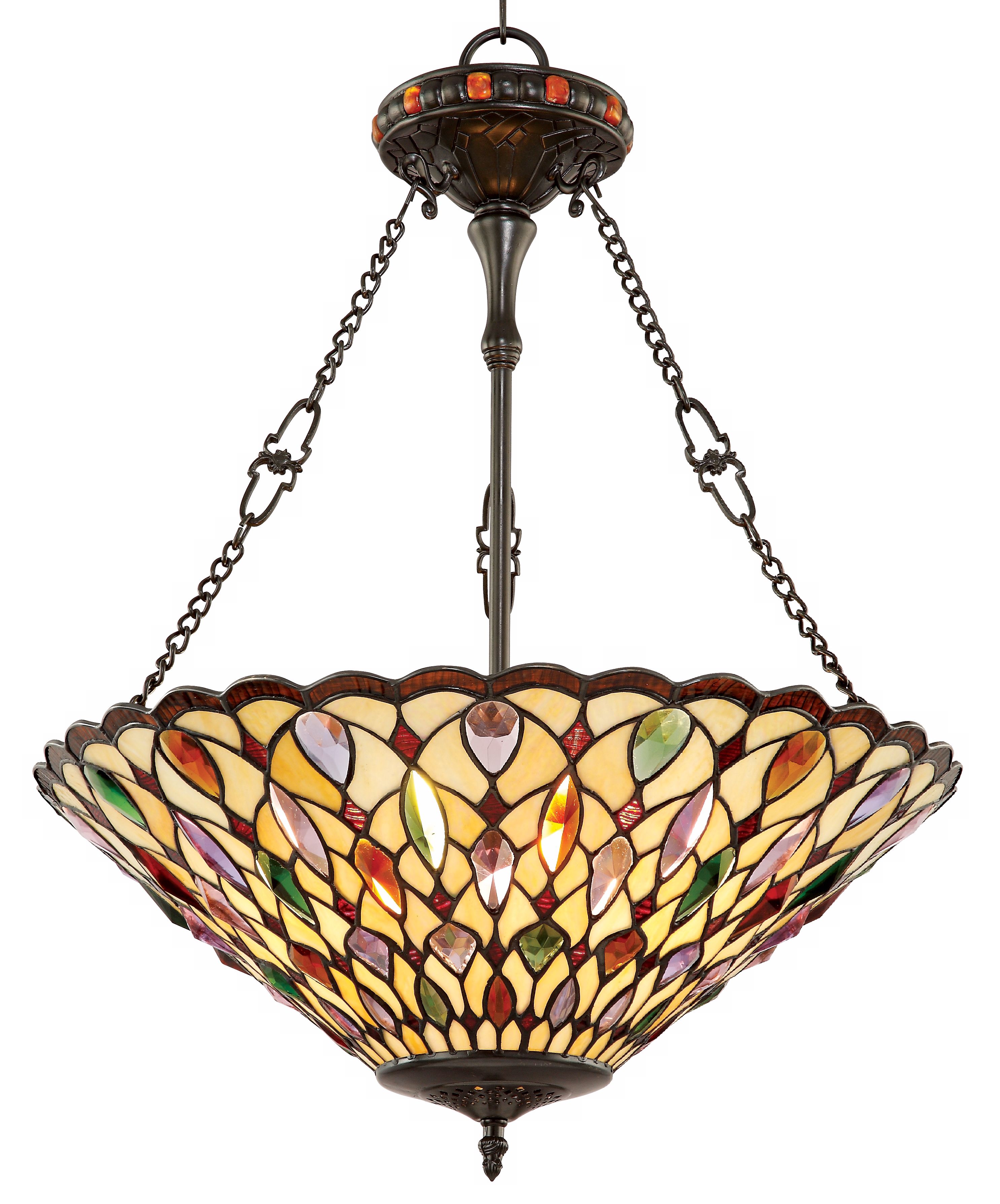 Classic Tiffany Glass and Crystal Pendant Light