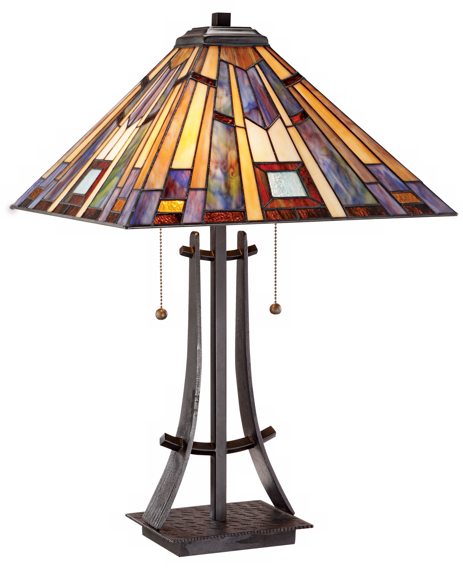 Robert Louis Tiffany Earthtones Mission Iron Table Lamp