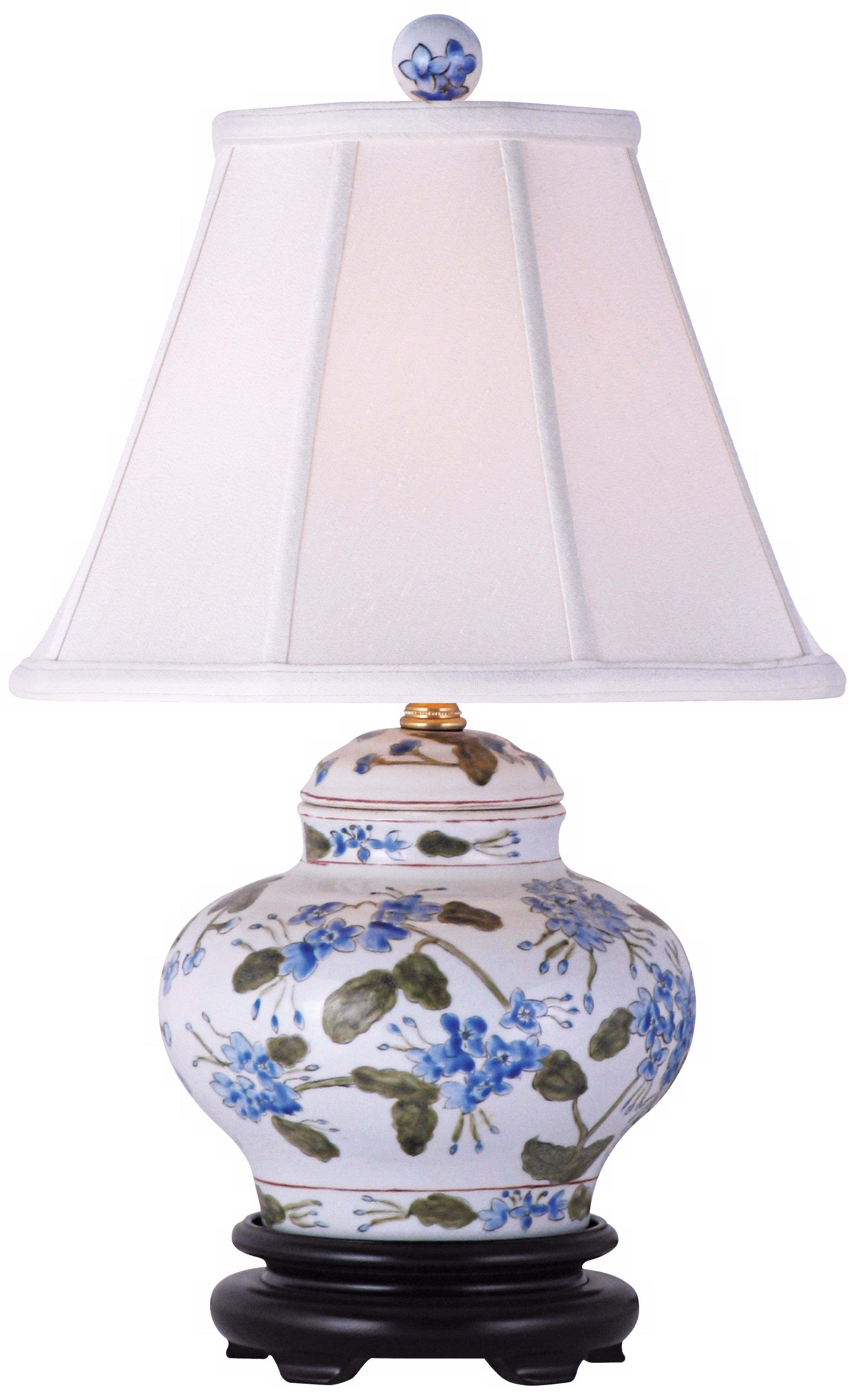 Blue and Green Floral Hand-Painted Ceramic Table Lamp