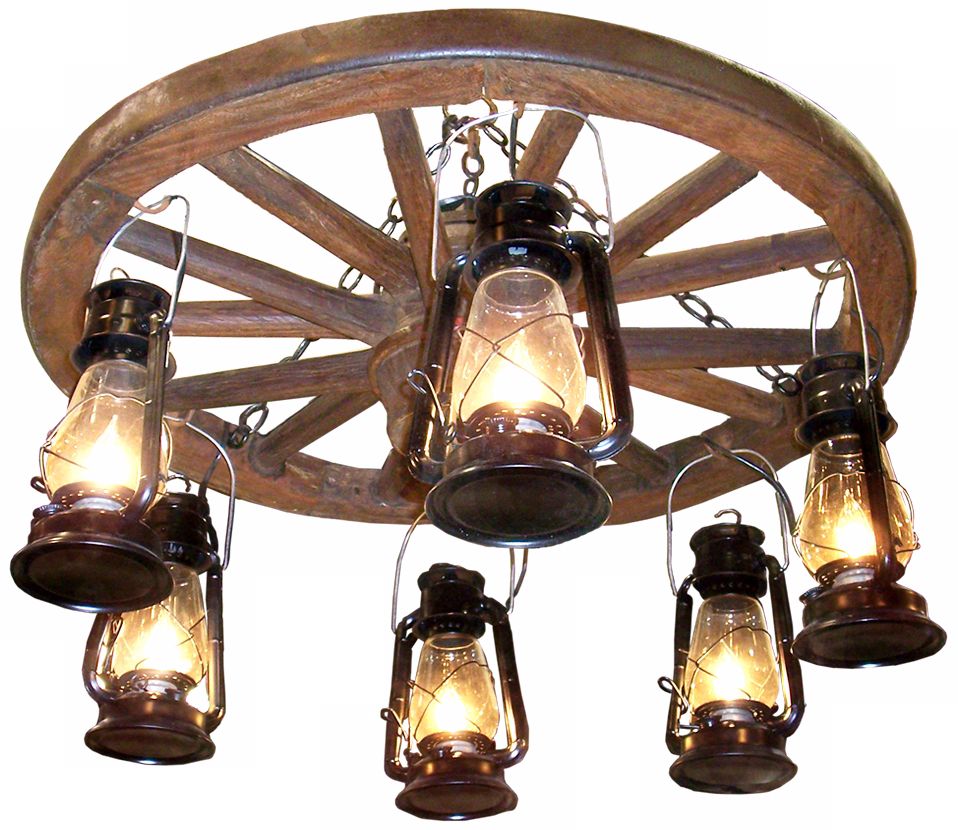 Amberwood Hanging Lanterns 24" Wagon Wheel Chandelier