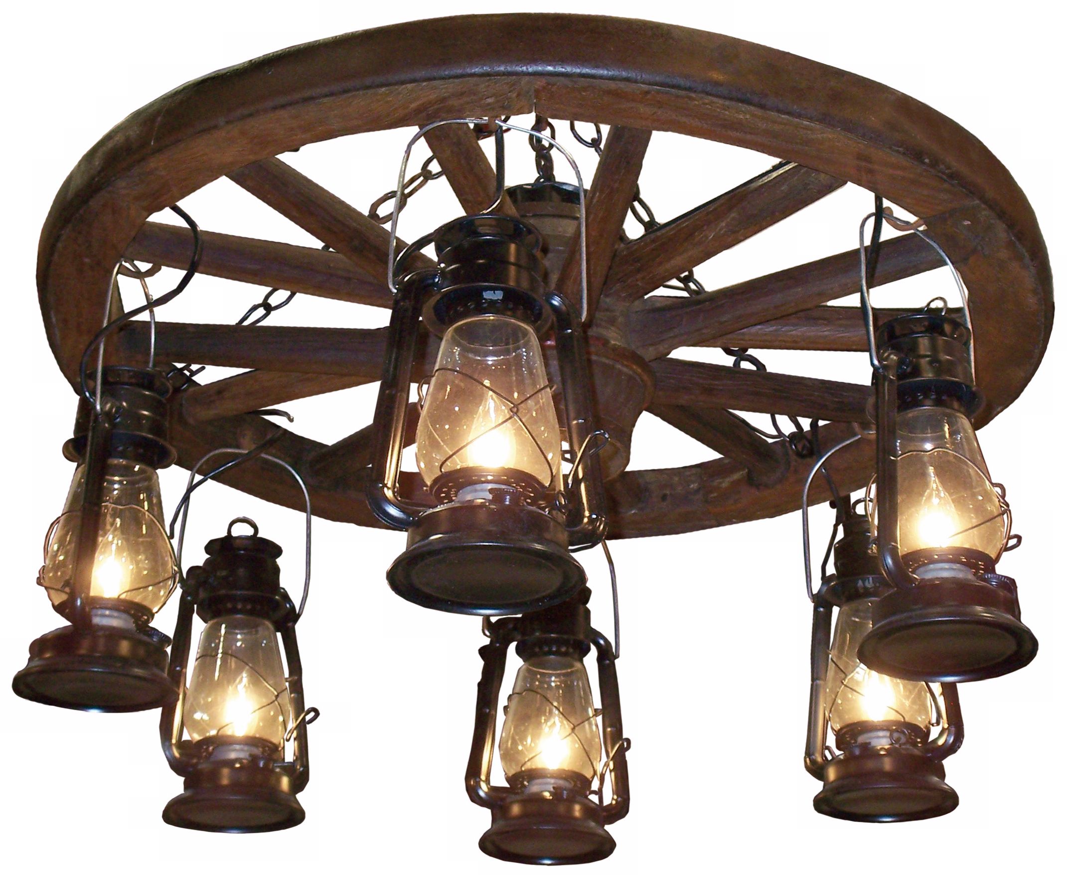 Amberwood Black Lanterns 36" Wagon Wheel Chandelier