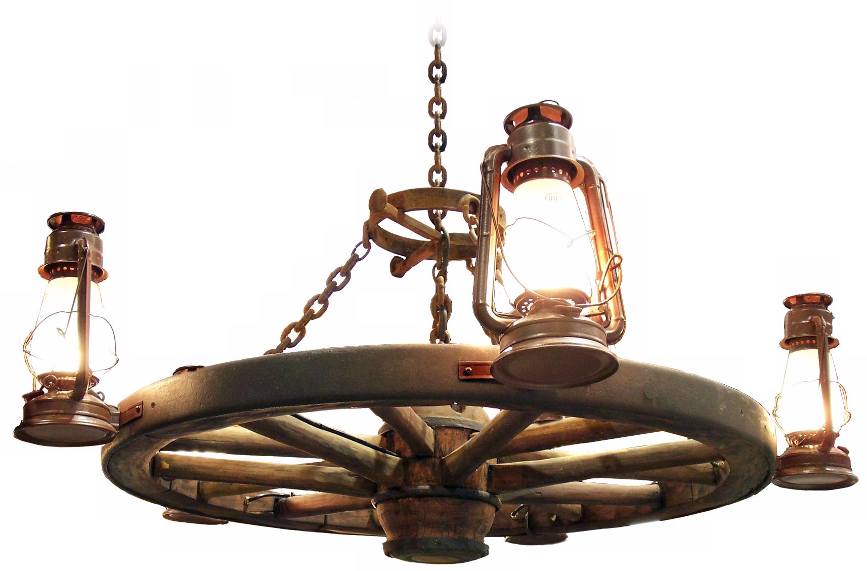 Amberwood Side Lanterns 48" Wagon Wheel Chandelier