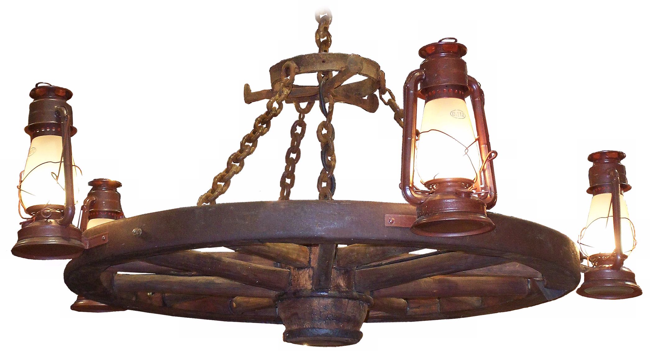 Amberwood Side Lanterns 60" Wagon Wheel Chandelier