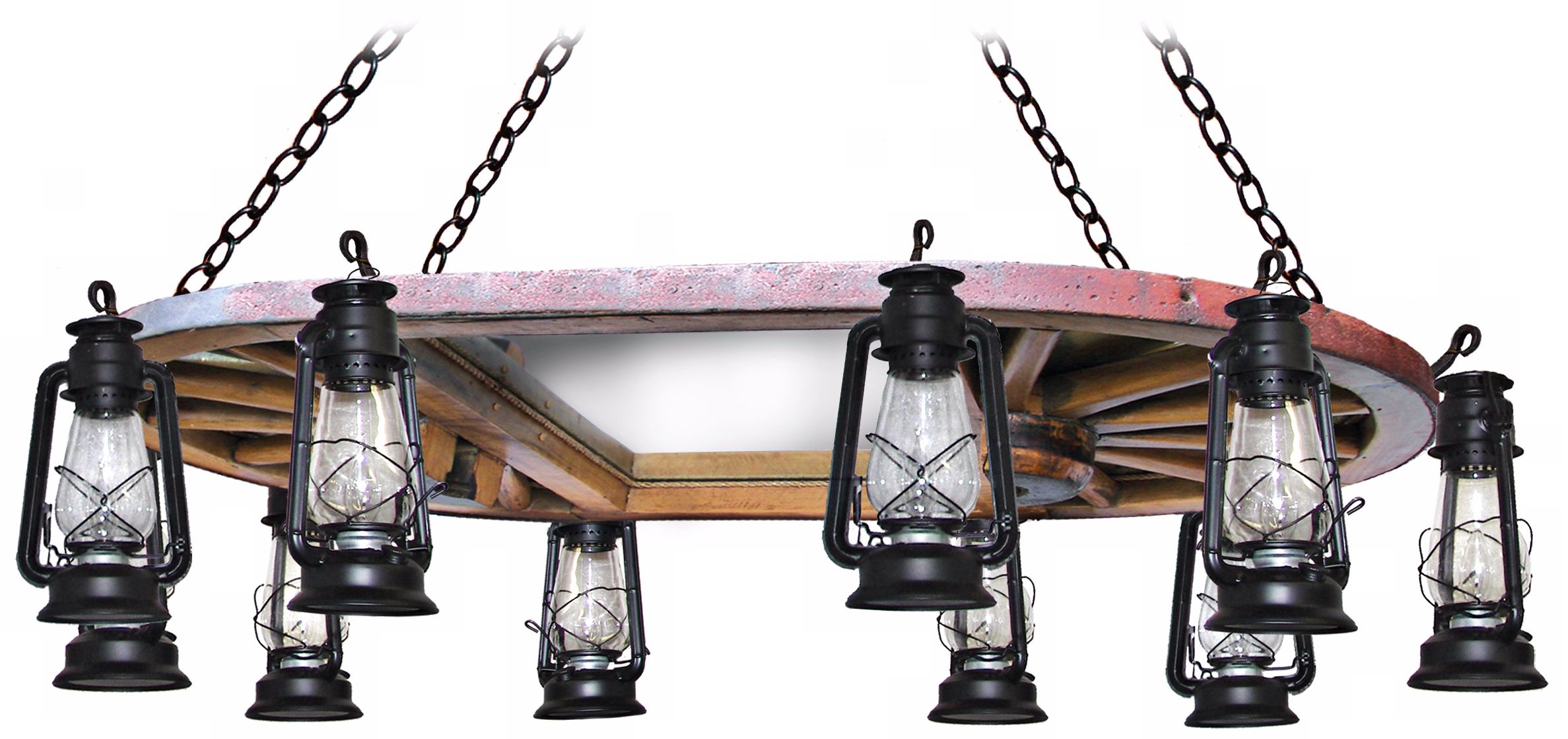 Amberwood Black Lanterns Wagon Wheel Island Chandelier