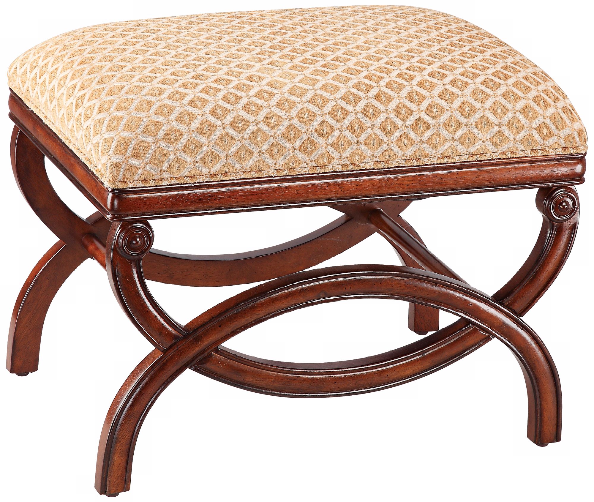 Diamond Print Chenille Fabric Wood Ottoman