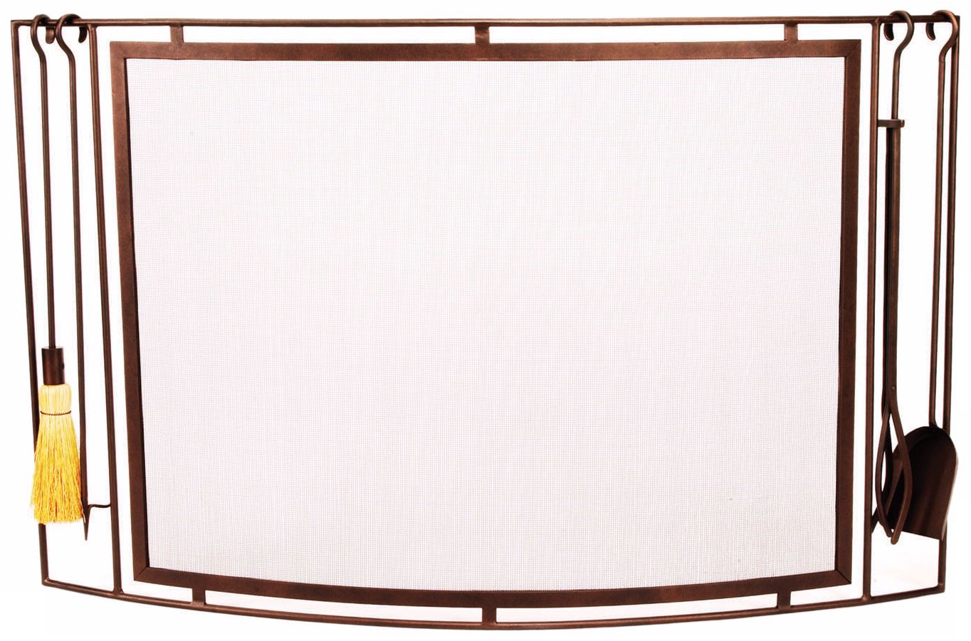 Roman Bronze Contoured Fireplace Screen with Tool Set