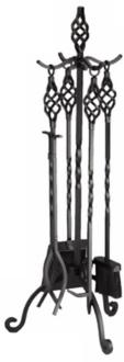 Twist Black Finish 4 Piece Fireplace Tool Set with Stand L0071