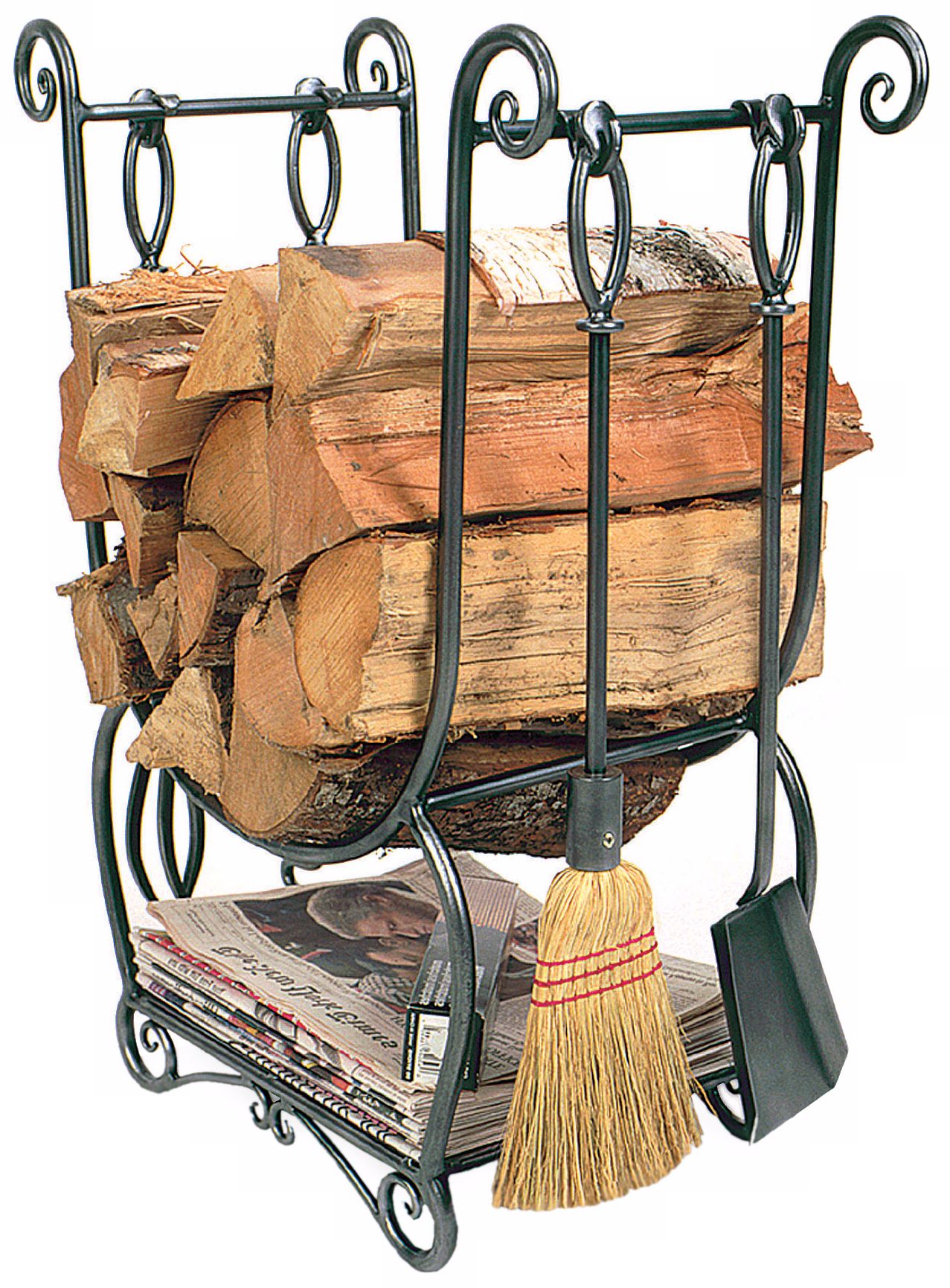 Scroll Graphite Finish Log Stand and Tool Set