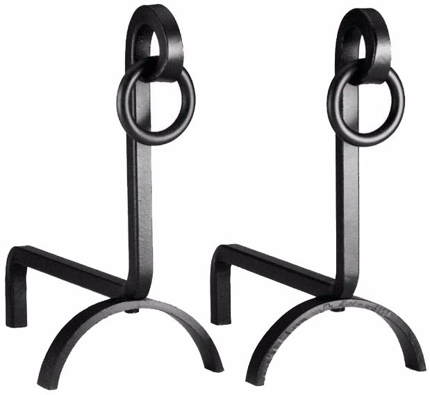 Set of Two Black Ring Andirons
