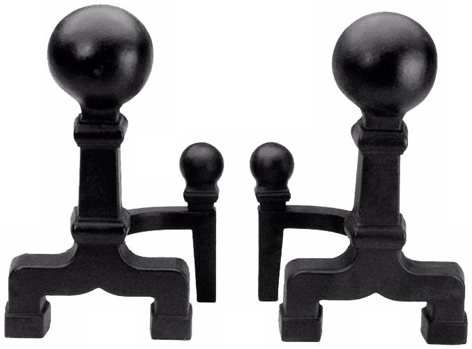 Set of Two Black Wrought Iron Ball Top Andirons L0237