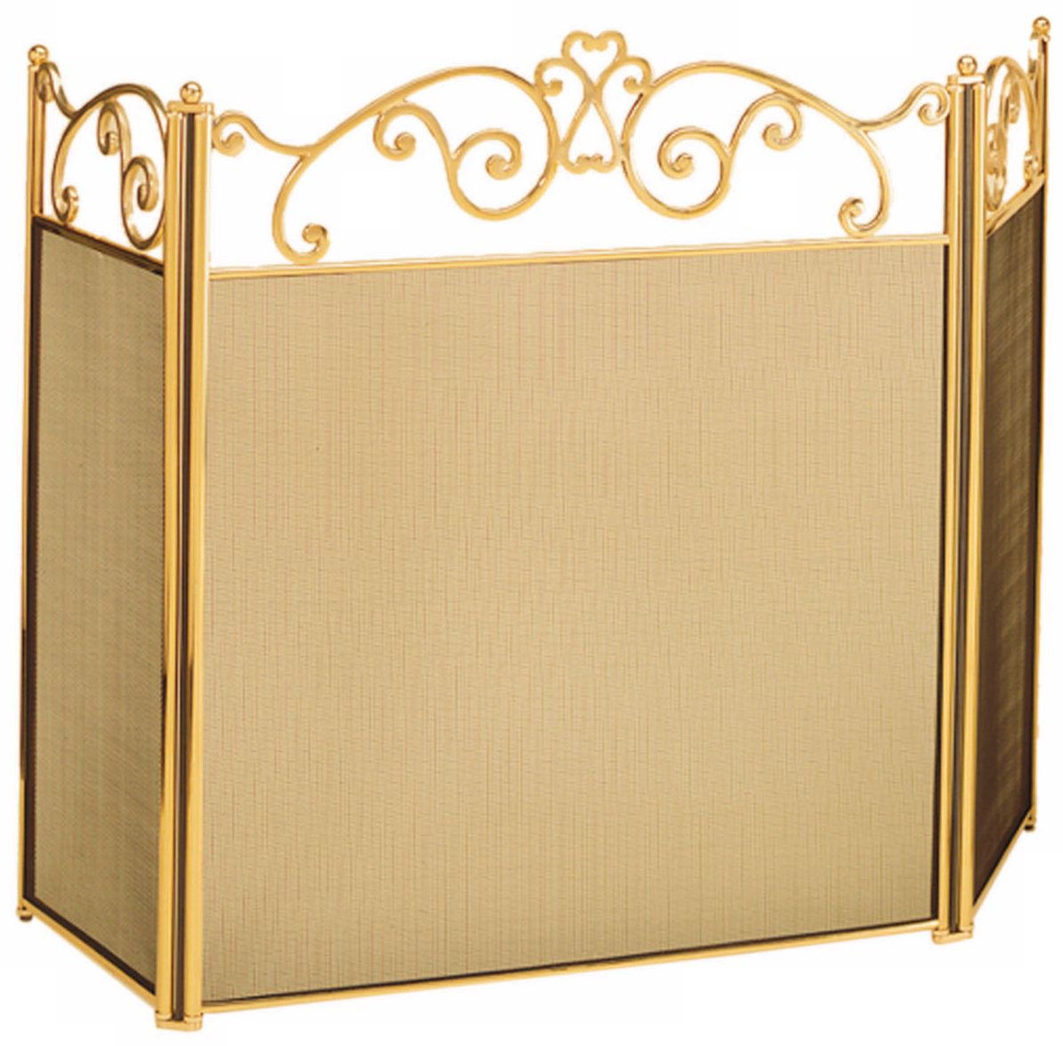 Scroll Top Polished Brass Folding Fireplace Screen