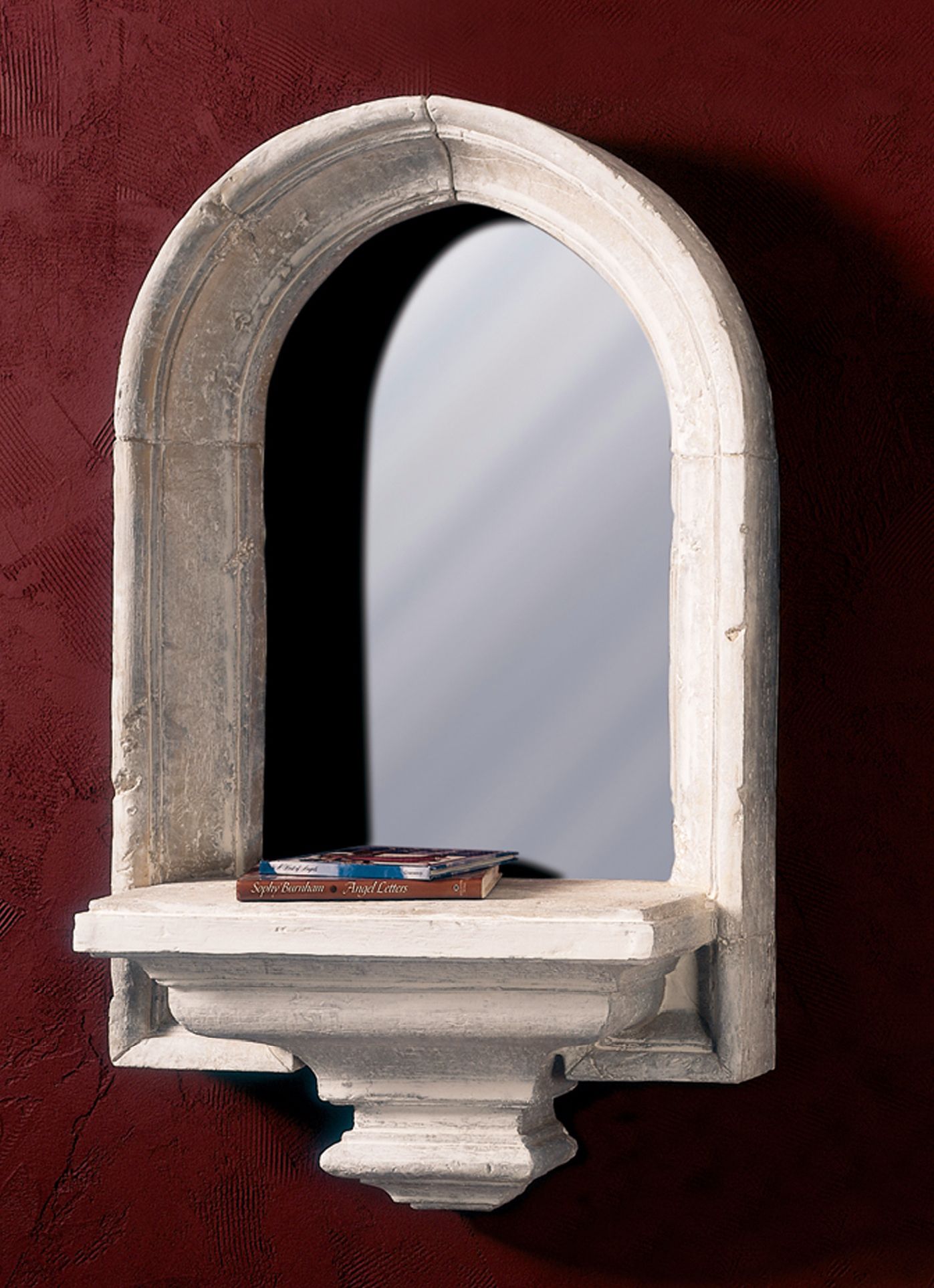 Petite Lenox Window Mirror Faux Stone Finish Shelf