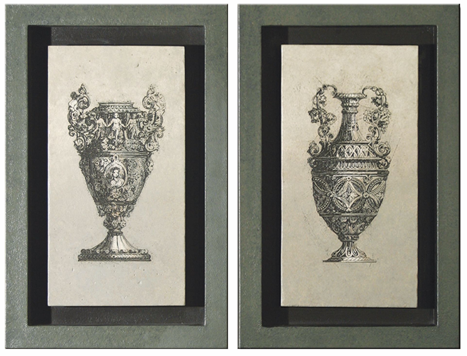 Gray Shadowboxed Urns Wall Art