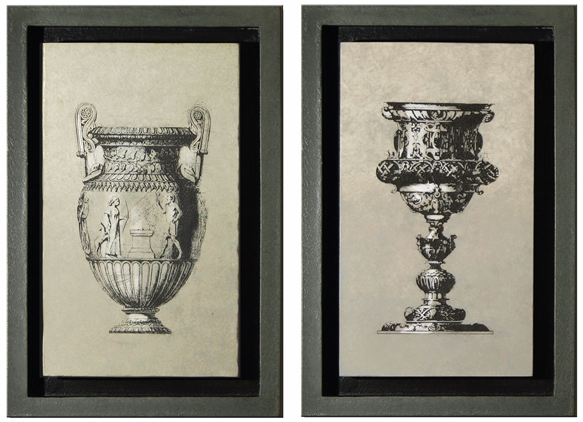 Gray Shadowboxed Goblet and Urn Wall Art