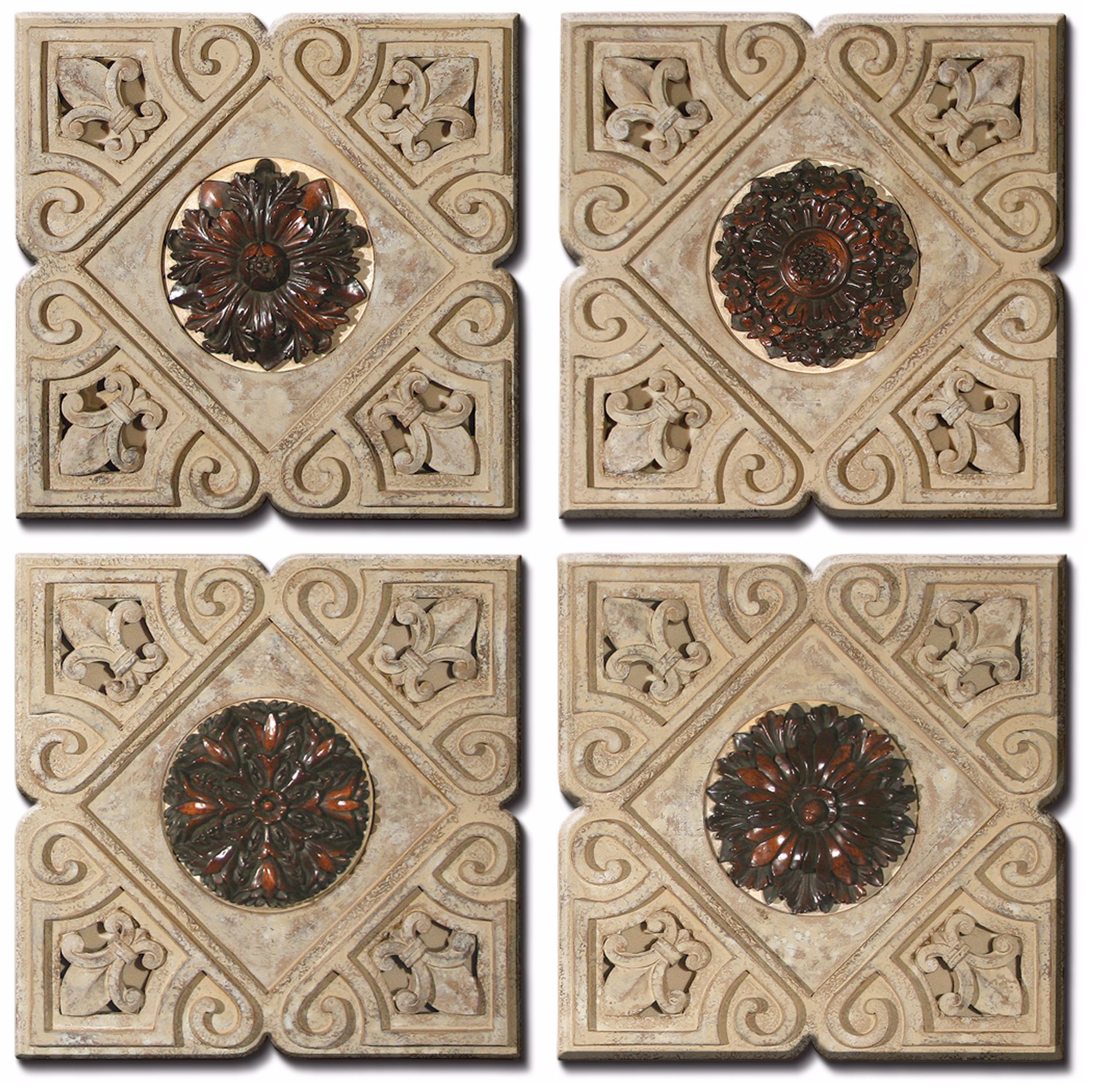 Set of 2 Mini Rosettas French Wall Art Plaques