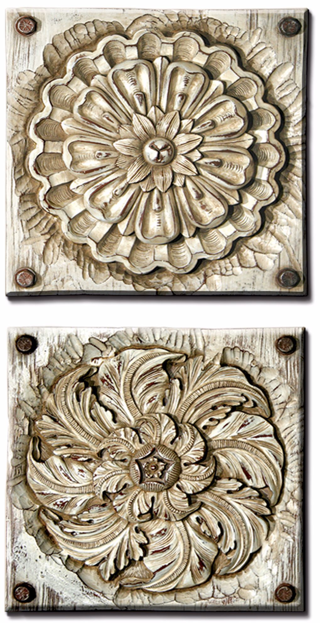 Set of 2 Rustic Rosetta Wall Art Plaques
