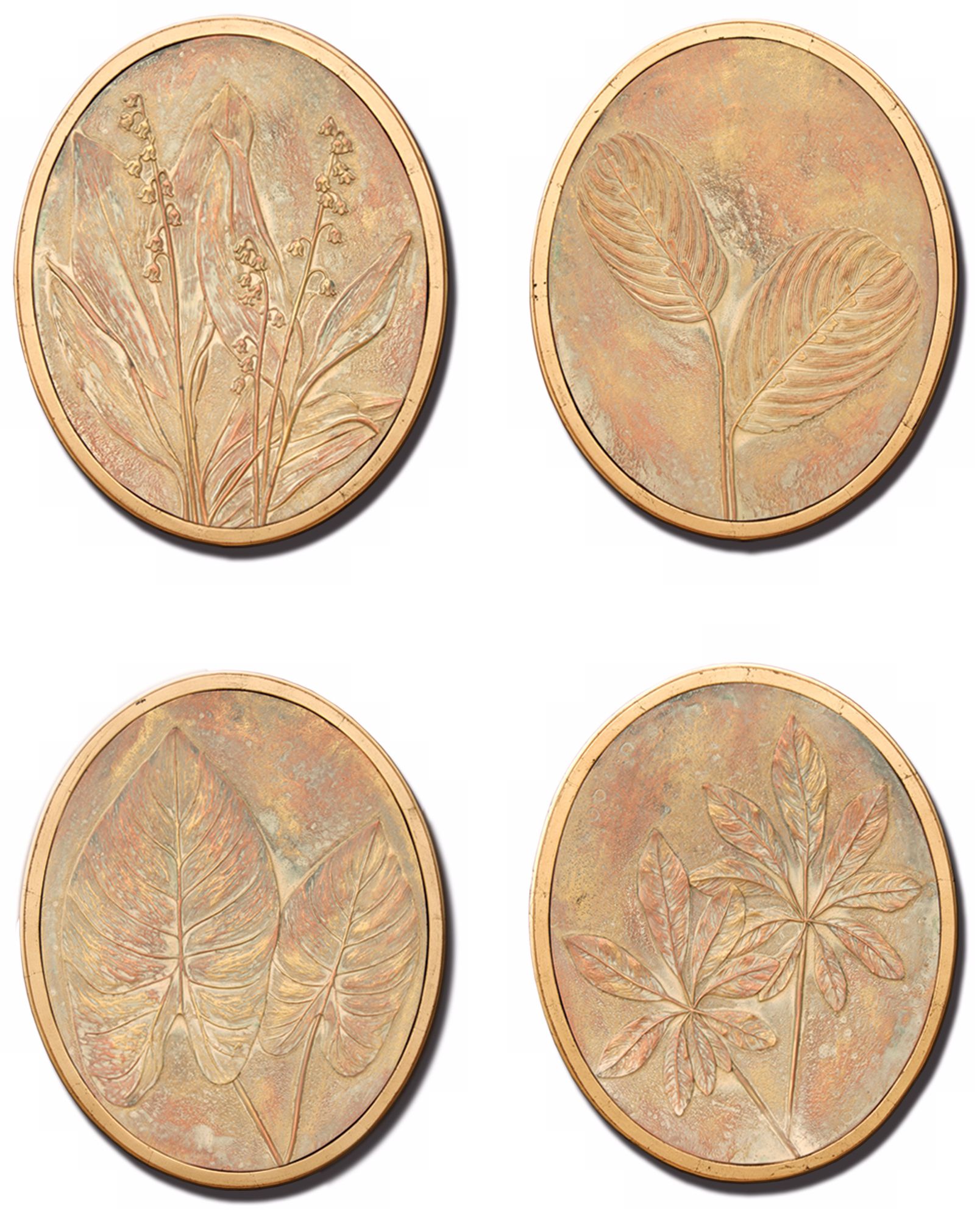 Flower and Fern Set of 4 Decorative Wall Art Medallions