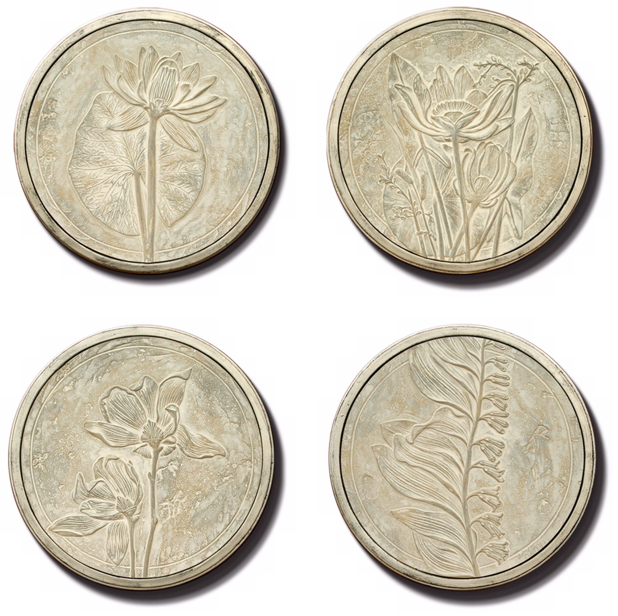 Round Flower Framed Set of 4 Pans Wall Art