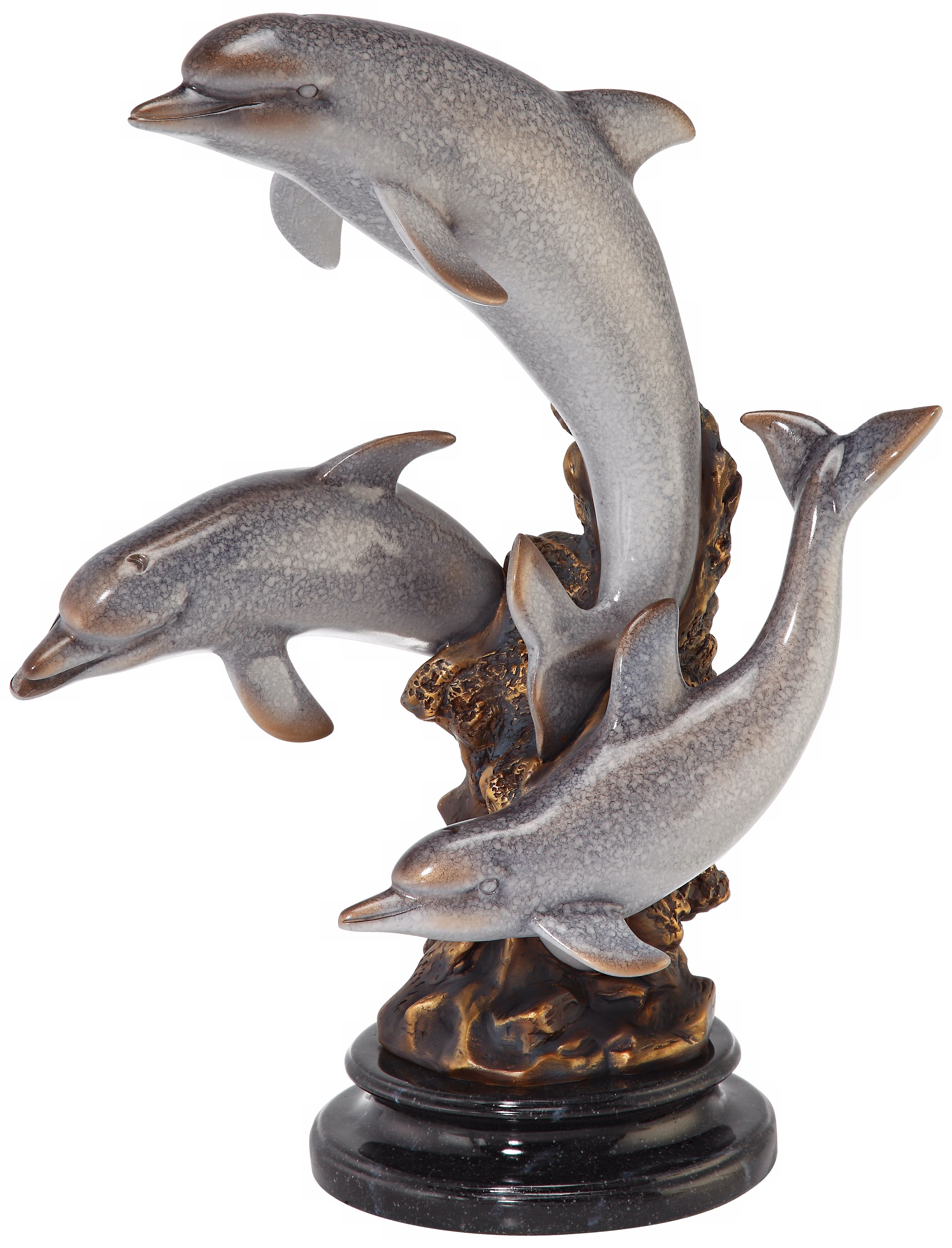Three Dolphins Atop a Circular Stand Sculpture