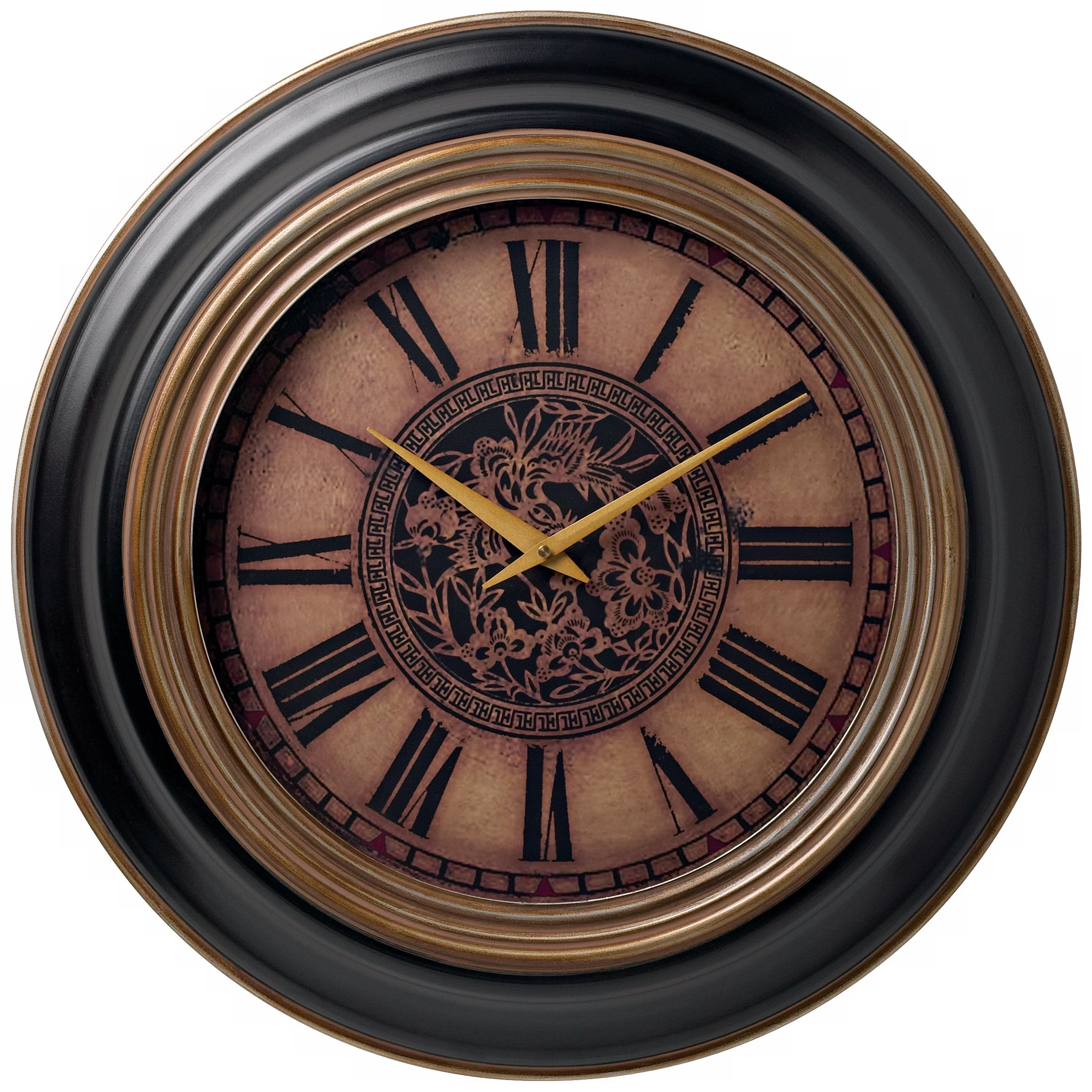 Floral Center Beige and Black 23 3/4" Wide Wall Clock
