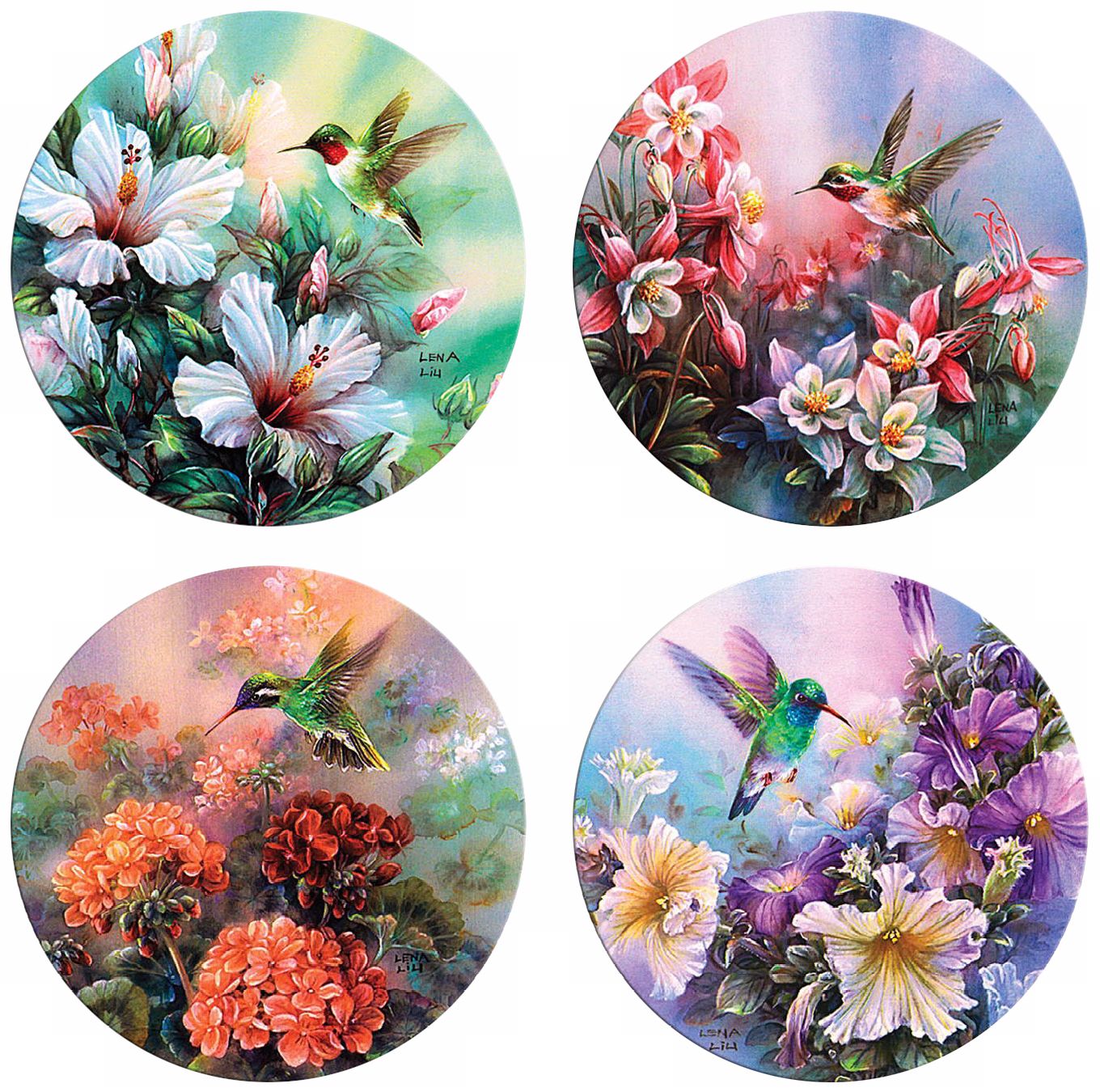 Hindostone Set of Four New Hummingbirds Stone Coasters